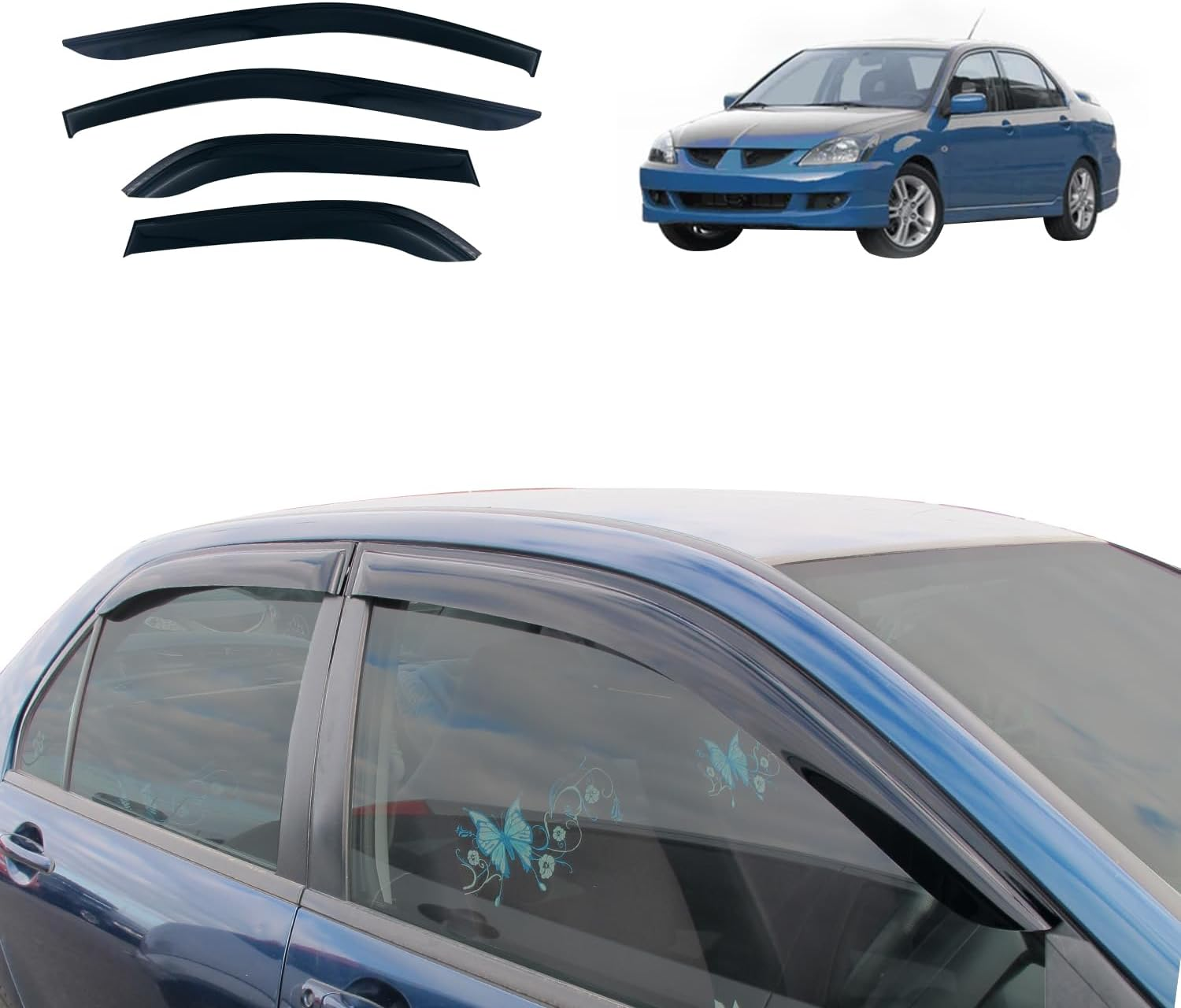 OAD4X4 Weathershields Compatible with Mitsubishi Lancer Sedan 2003-2007, Weather Shields Window Visors Wind Deflectors Sun Rain Guard 4PCS Set image number 5