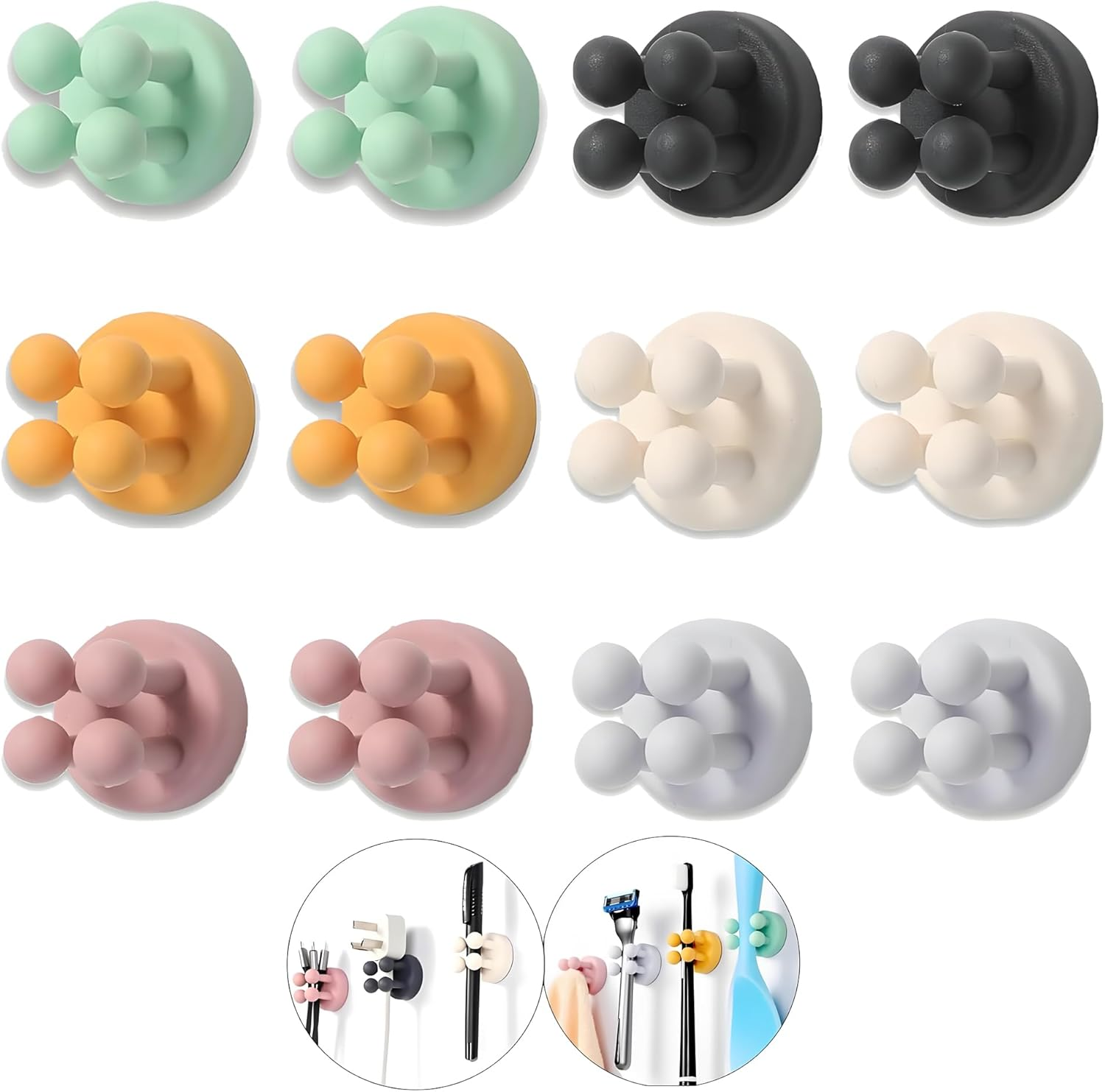 Wall-Mounted Silicone Toothbrush Holders - 12Pcs Razor Hooks Adhesive Wall Mounted for Hanging Towel Key Plug Cable, Utility Decor Stick to Dorm Room Door Function for Kitchen Bathroom Home Office image number 2