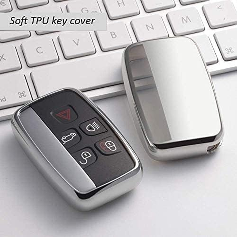 Kelay Land Rover Key Cover, Silicone Key Cover for Land Rover Range Rover Discovery Sport Evoque Velar Freelander, Jaguar XE XF XJ XJL XEL XFL F-Pace, TPU Range Rover Key Cover - Silver image number 6