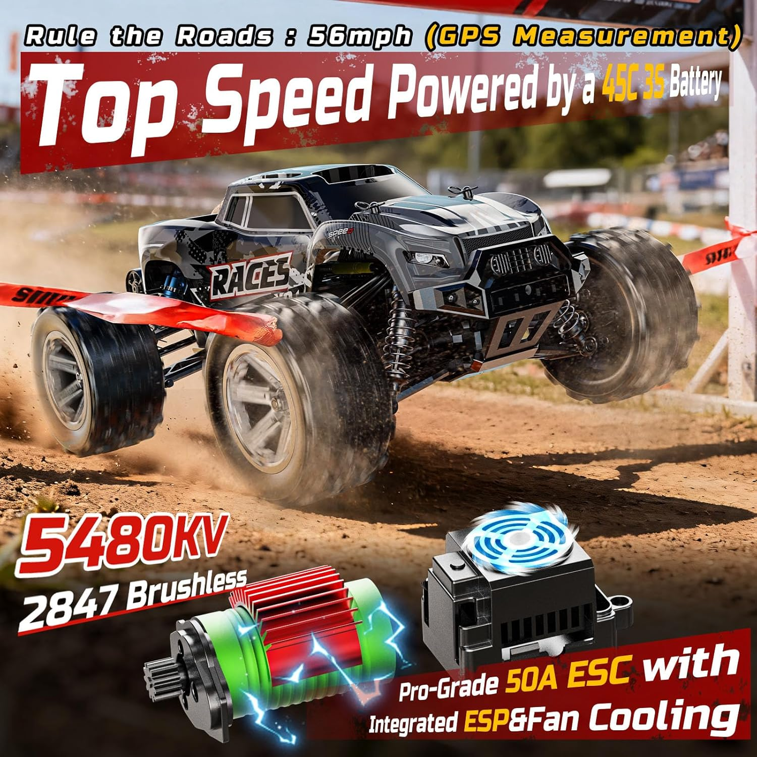 DEERC 8618 1/16 Fast Brushless RC Cars for Adults, Max 56Mph, 2 3S Lipo Batteries Electric Off-Road Waterproof RC Truck,4X4 High Speed Remote Control Car, All Terrain RC Truggy for Boys image number 1