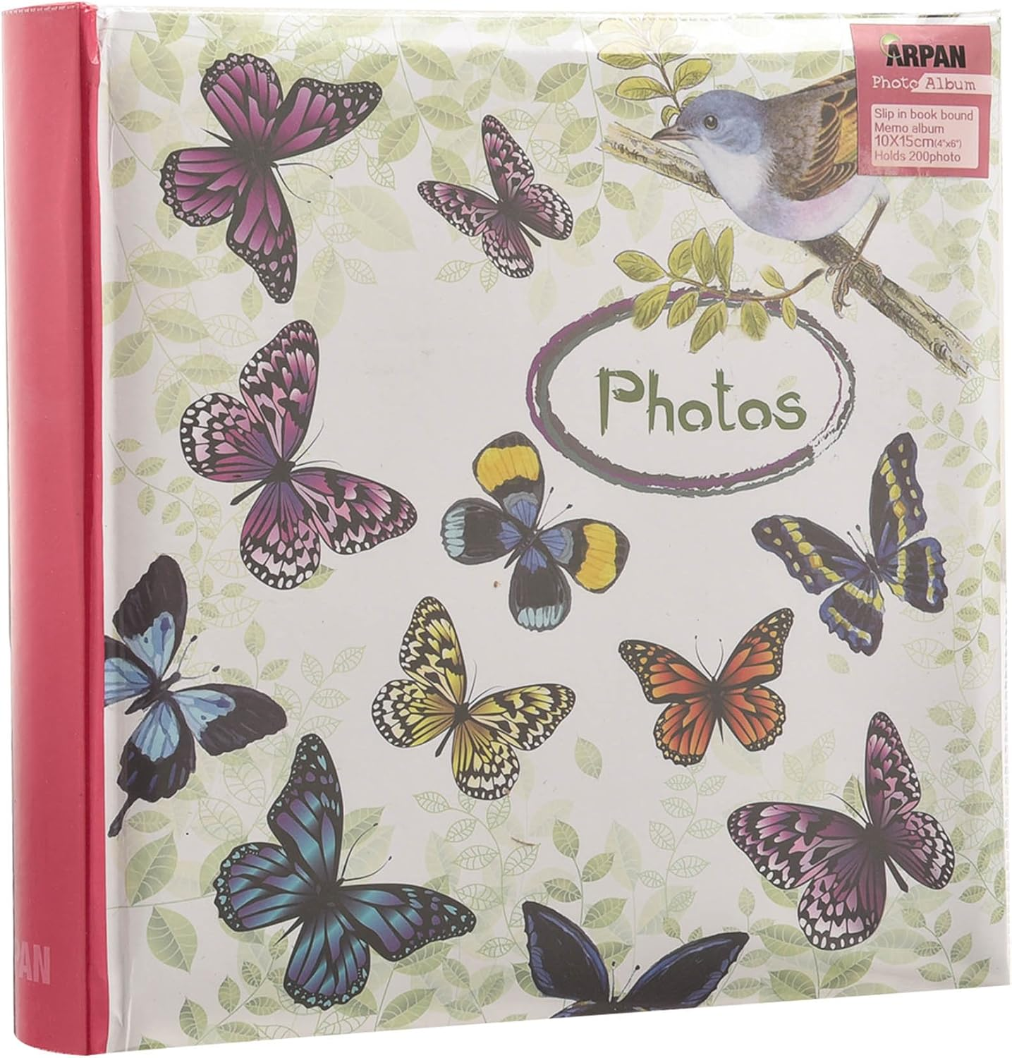 ARPAN Photo Slip in Case Memo Album for 200 of 4 X 6'' Pictures Bird, Vintage Butterfly, image number 1