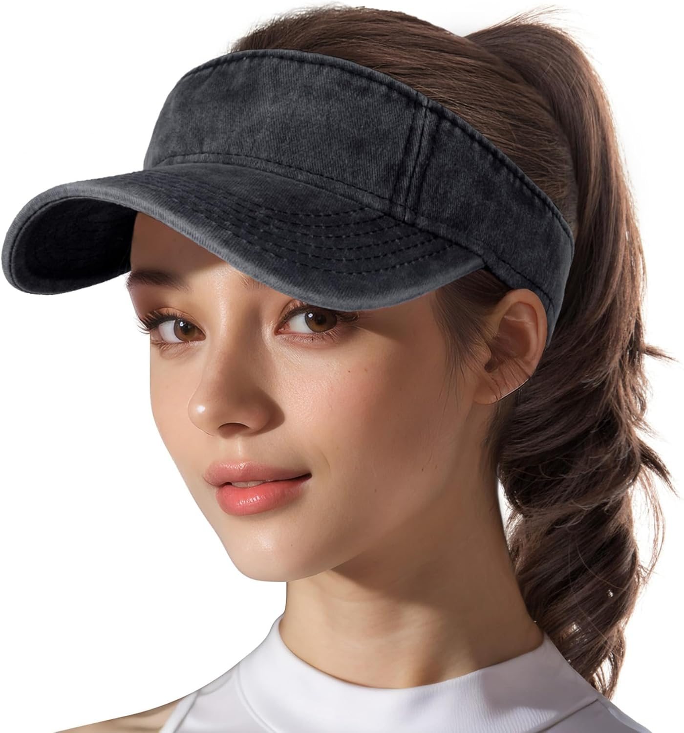 Hebenie Sun Visor Hats-Golf Visor for Women Ponytail Baseball Cap Adjustable Sports Tennis Visor Hat UV Protection Sun Hat Multicolour One Size for Women