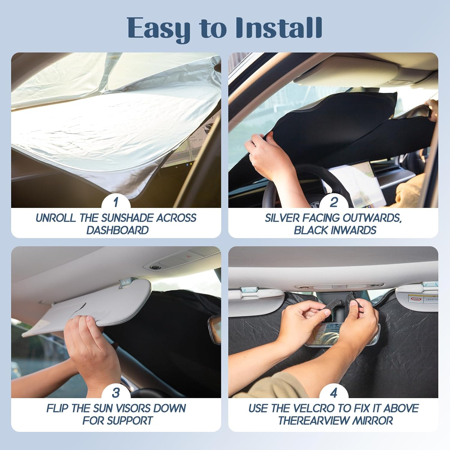 Car Windshield Sunshade for Tesla Model 3/Molde Y 2016-2024, Front Window Foldable Sunshade Sun Heat Protection, Full-Size Front Sun Shade Portable Sun Blocks UV Rays for Tesla Model 3/Model Y image number 6