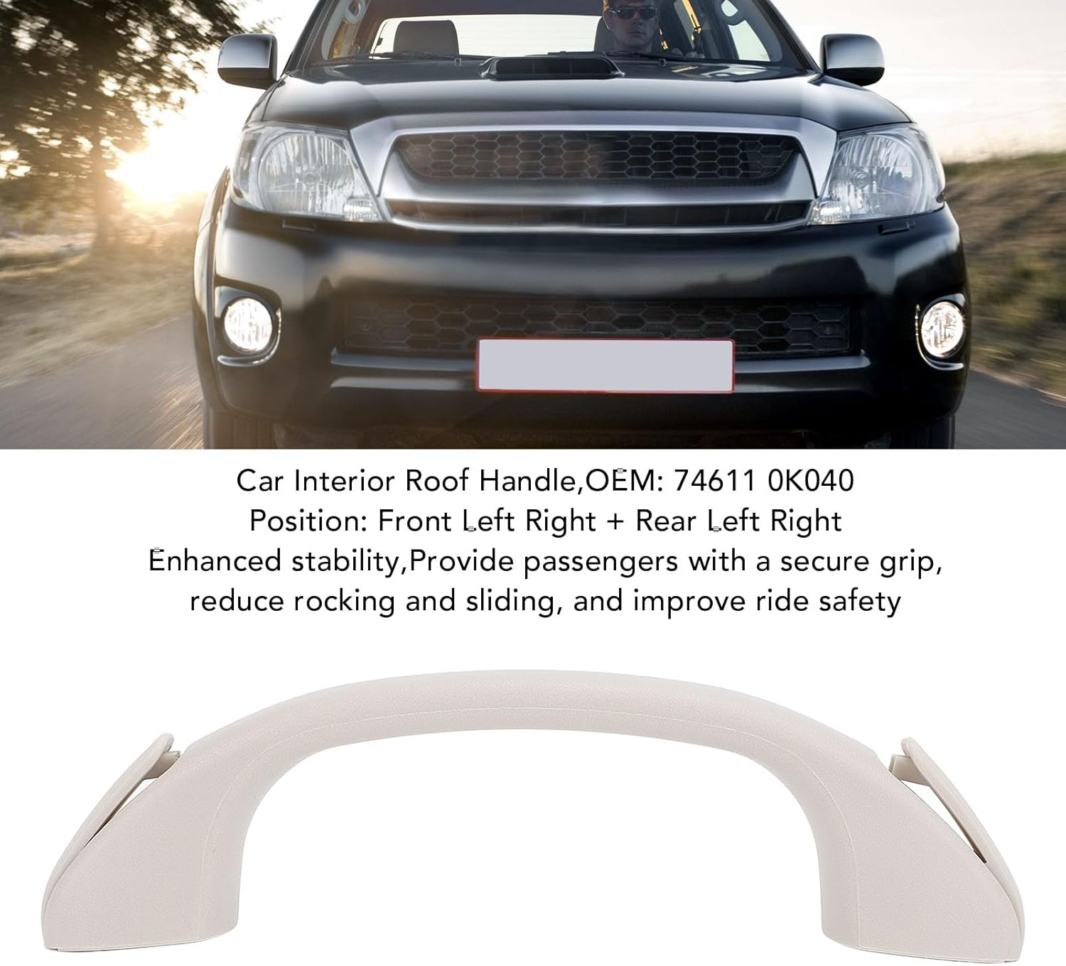 4PCS Car Interior Roof Handle, Inner Roof Grab Handle for Hilux 2005-2015, Auto Ceiling Pull Armrest Handle Interior Handrail, OEM 74611 0K040 image number 2