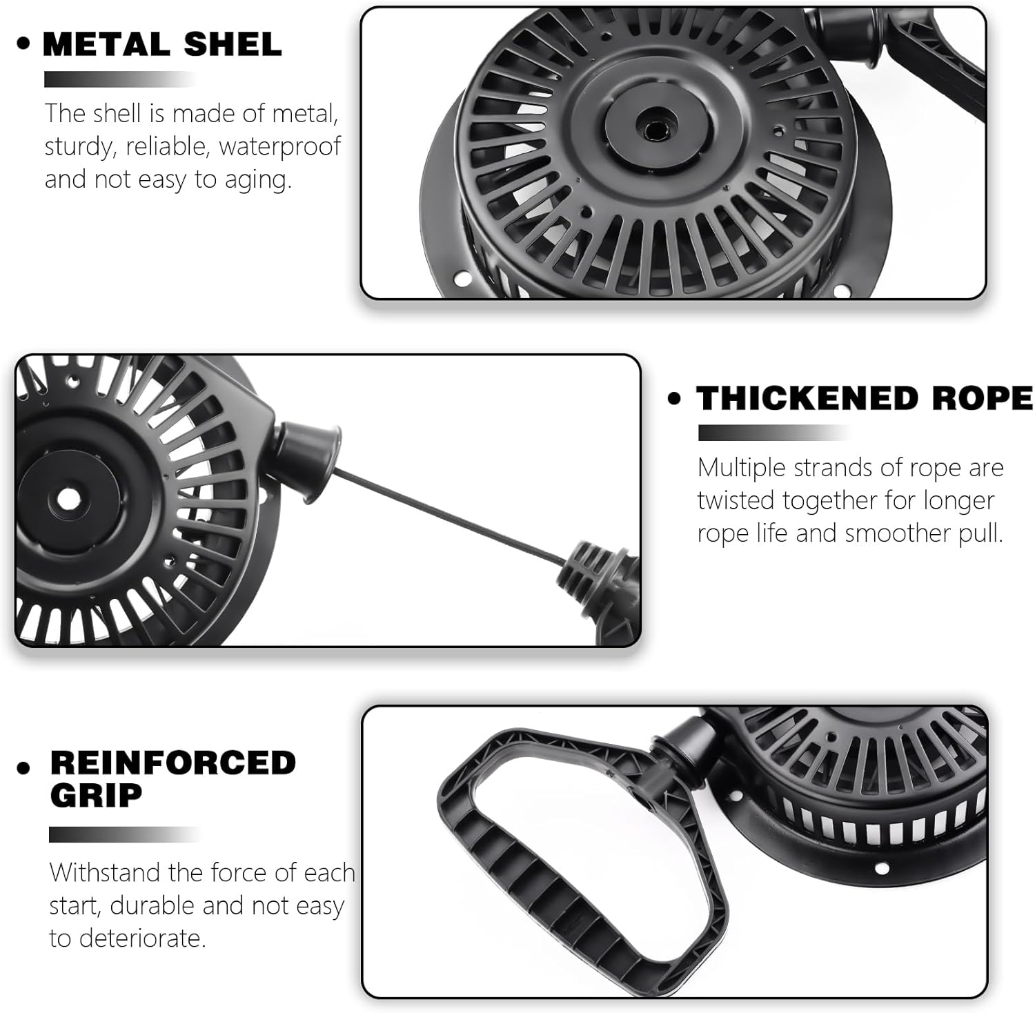 Recoil Starter Assembly 20001054 for Ariens Sno-Tek, Compact, Classic, Deluxe, AX254 Engines, 920021, 920022, 921024, 921030 Snow Blowers (Black) image number 2