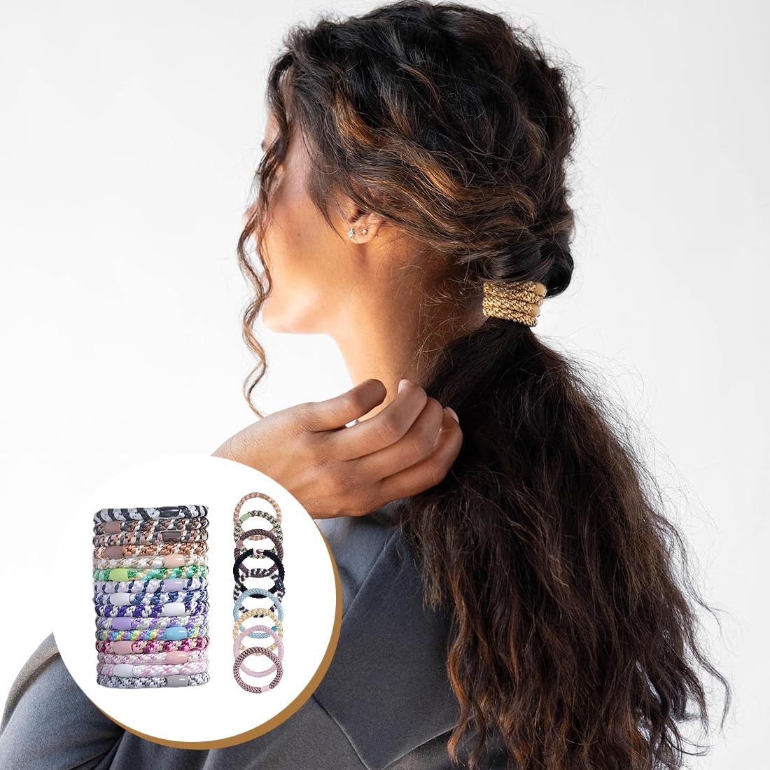 JYNXOR Women'S Hair Bobbles, Pack of 24 Hair Bobbles, Elastic Braid Elastics, Hair Bands, Women'S Multicoloured Elastic Bands, Fashion Braided Hair Ties, for Thick Hair and Curly Hair image number 2