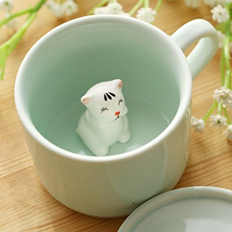 Coffee Milk Tea Ceramic Mugs - 3D Animal Morning Cup with Panda inside for Morning Drink,And Weddings, Birthdays,Father'S Day (Cat) image number 3