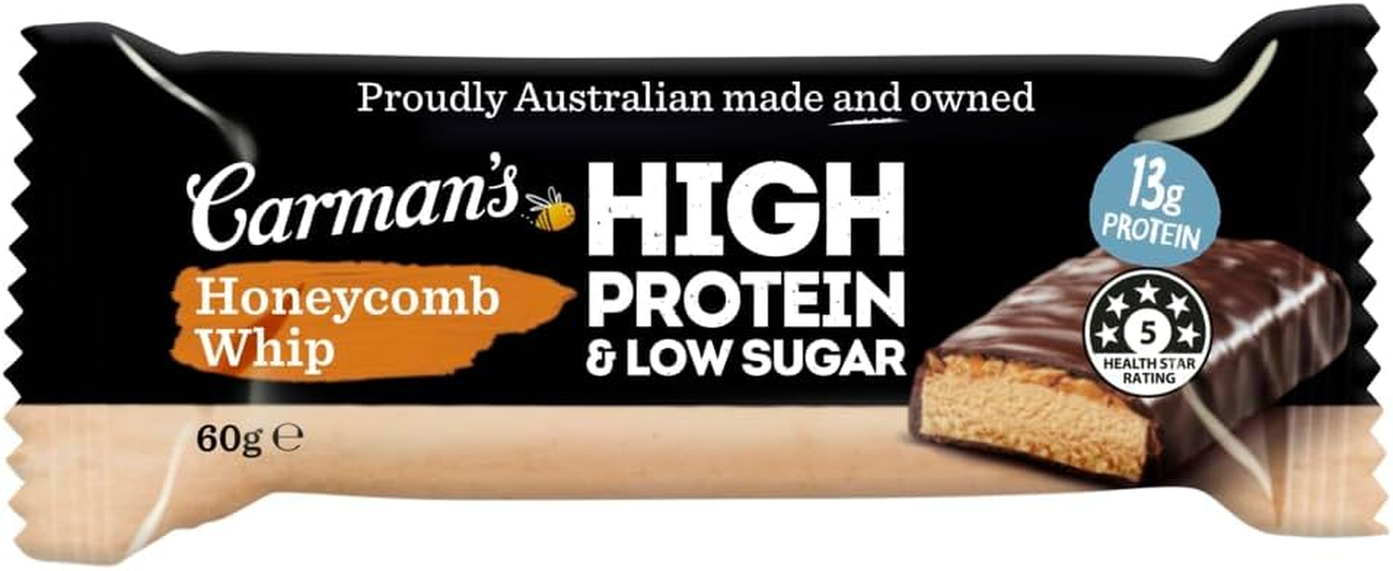 Carman'S High Protein Low Sugar Honeycomb Whip Bar - 12 X 60G (Pack of 12)