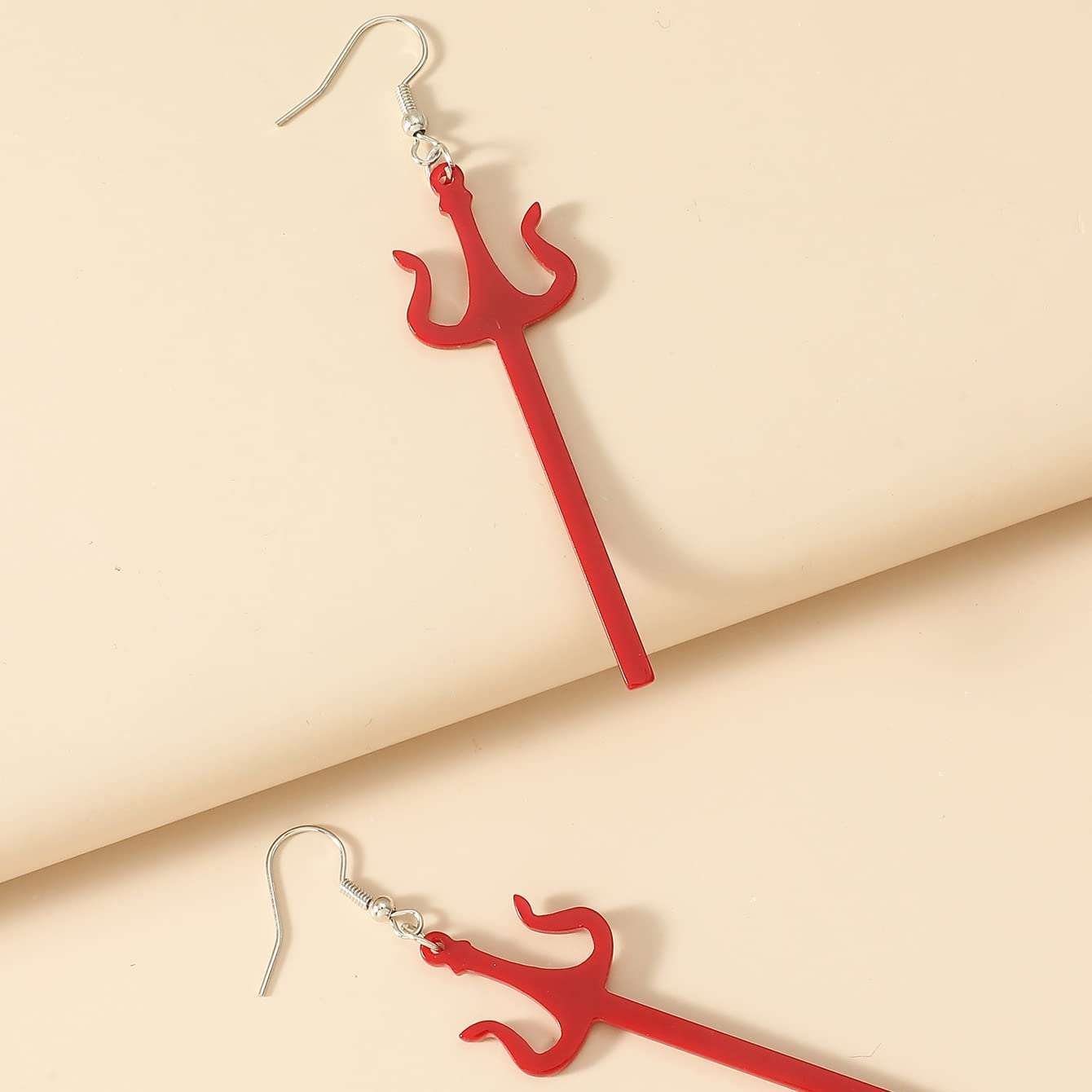 Devil Cosplay Costume Accessories - Red Devil Pitchfork Earrings for Women & Girls - Halloween Party Decorations image number 2