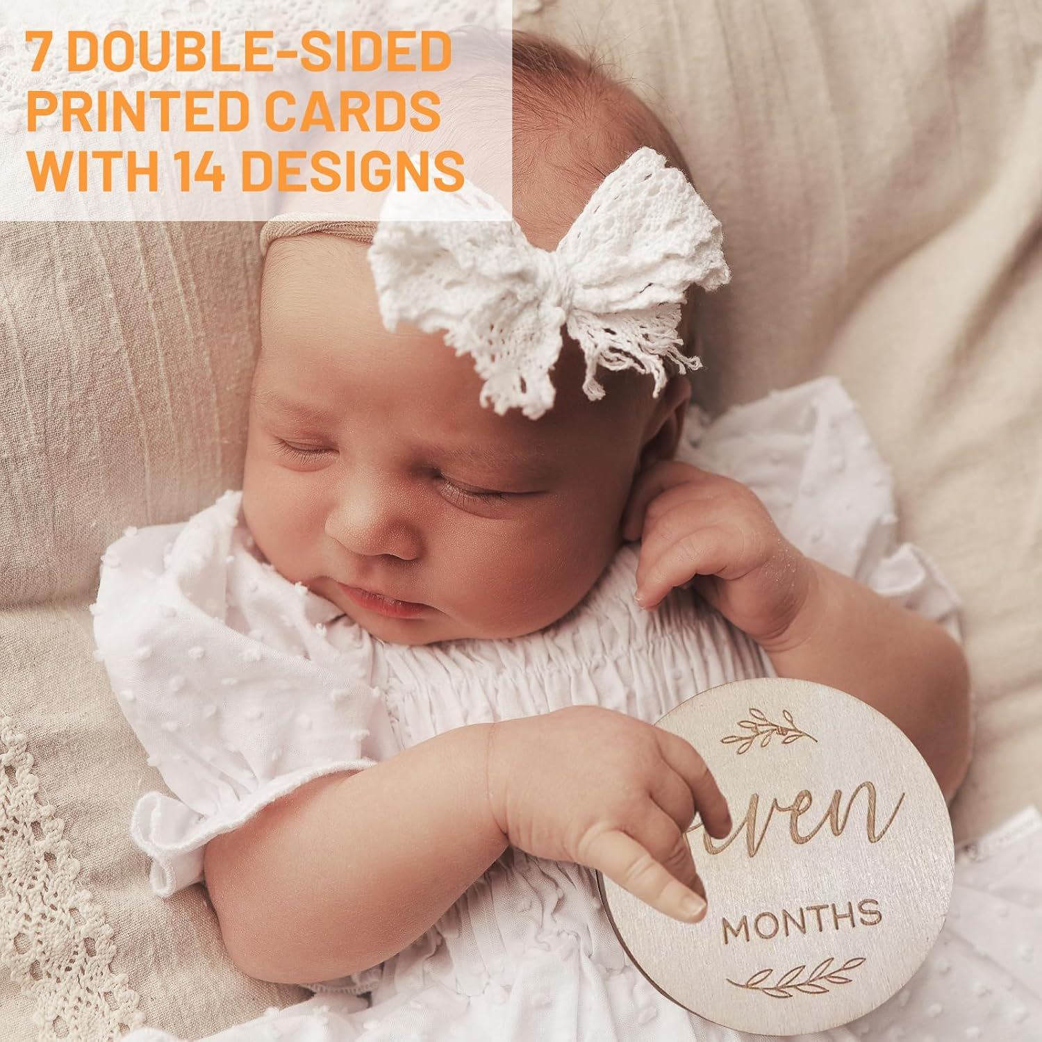 7 Pcs Wooden Baby Milestone Cards | Double-Sided Monthly Signs | Hello World Baby Sign | Newborn Infants 0-12 Months | Growth Recording Gift Set image number 2