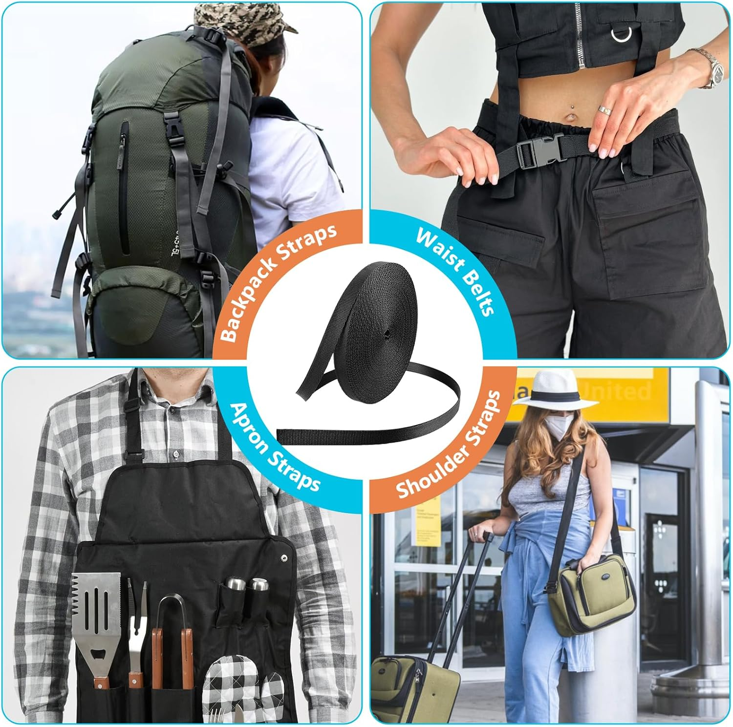 Nylon Heavy Webbing Black Fabric Strap 10 Mm X 10 M Webbing Straps for DIY Dog Collar Tow Ropes Luggage Strap Backpack Strap image number 3