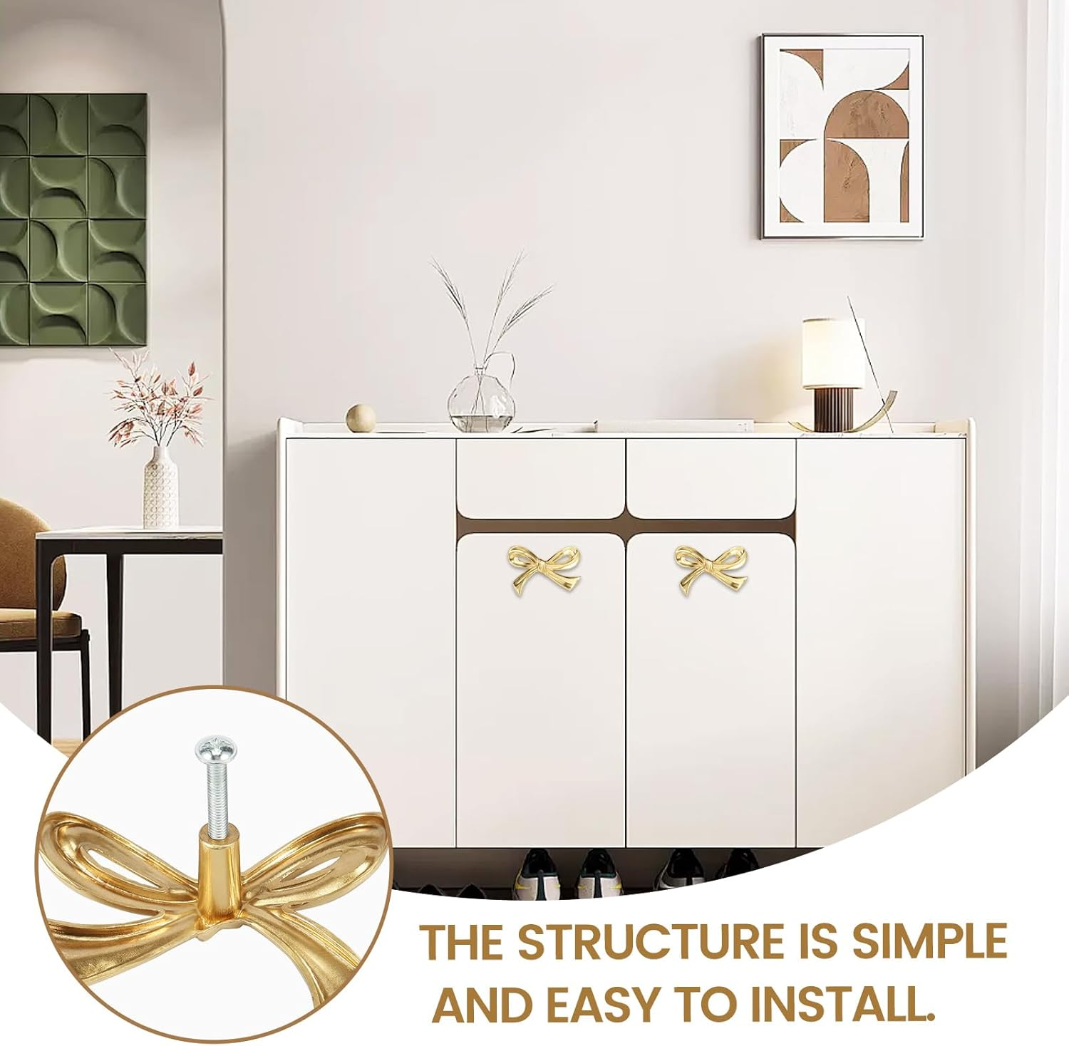 HJJWNDDNG 8Pcs Brass Bow Shape Cabinets Knobs, Gold Knobs for Cabinets Drawer Pulls Decorative Bow Knobs Cupboard Pull Handles, Cabinet Hardware Dresser Wardrobe and Drawer Pulls image number 2