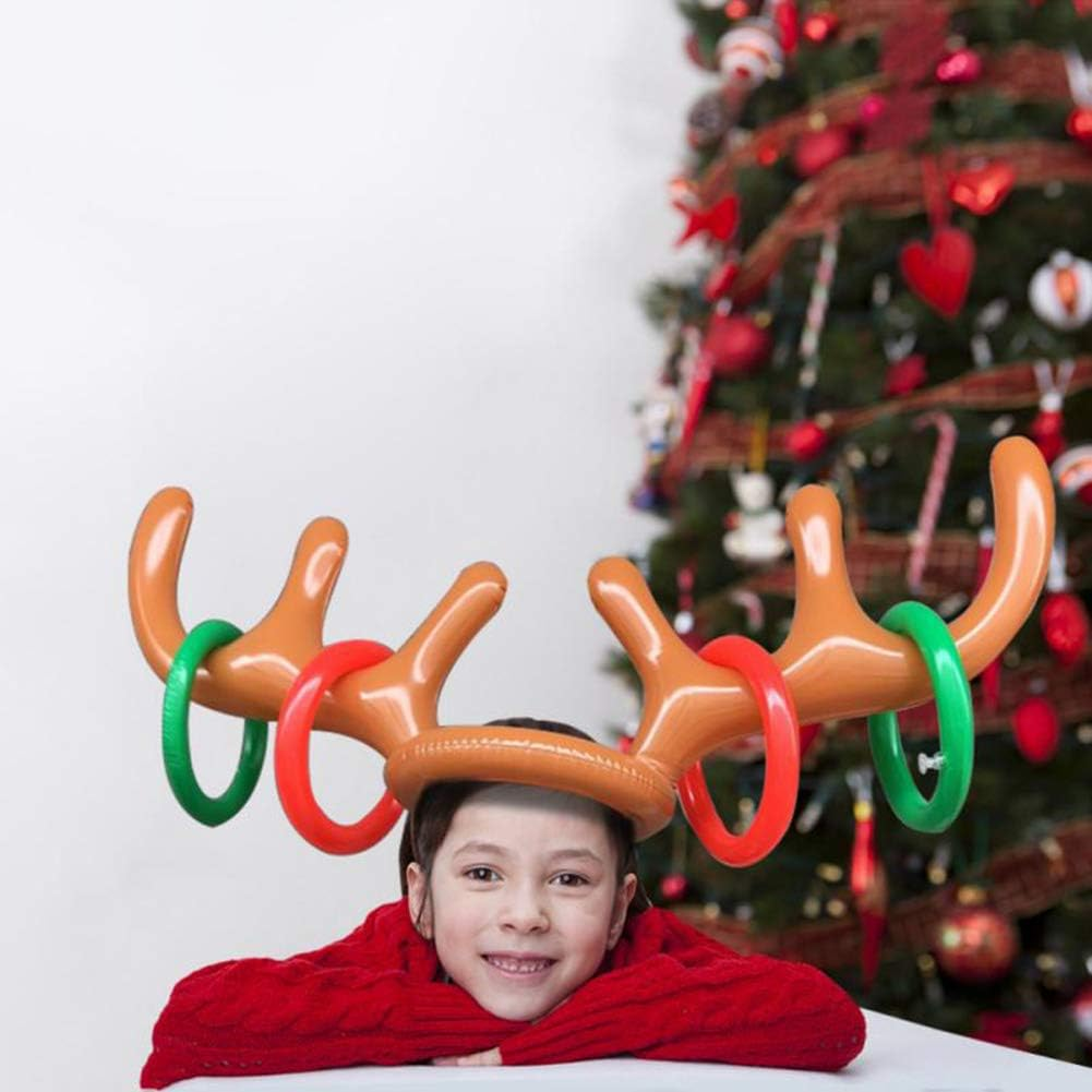 4 Pack Inflatable Reindeer Antlers Ring Hook Game, Christmas Party Antler Hat Games for Kids Adults Family Indoor Outdoor Carnival Xmas Games (4 Antlers 16 Rings) image number 4