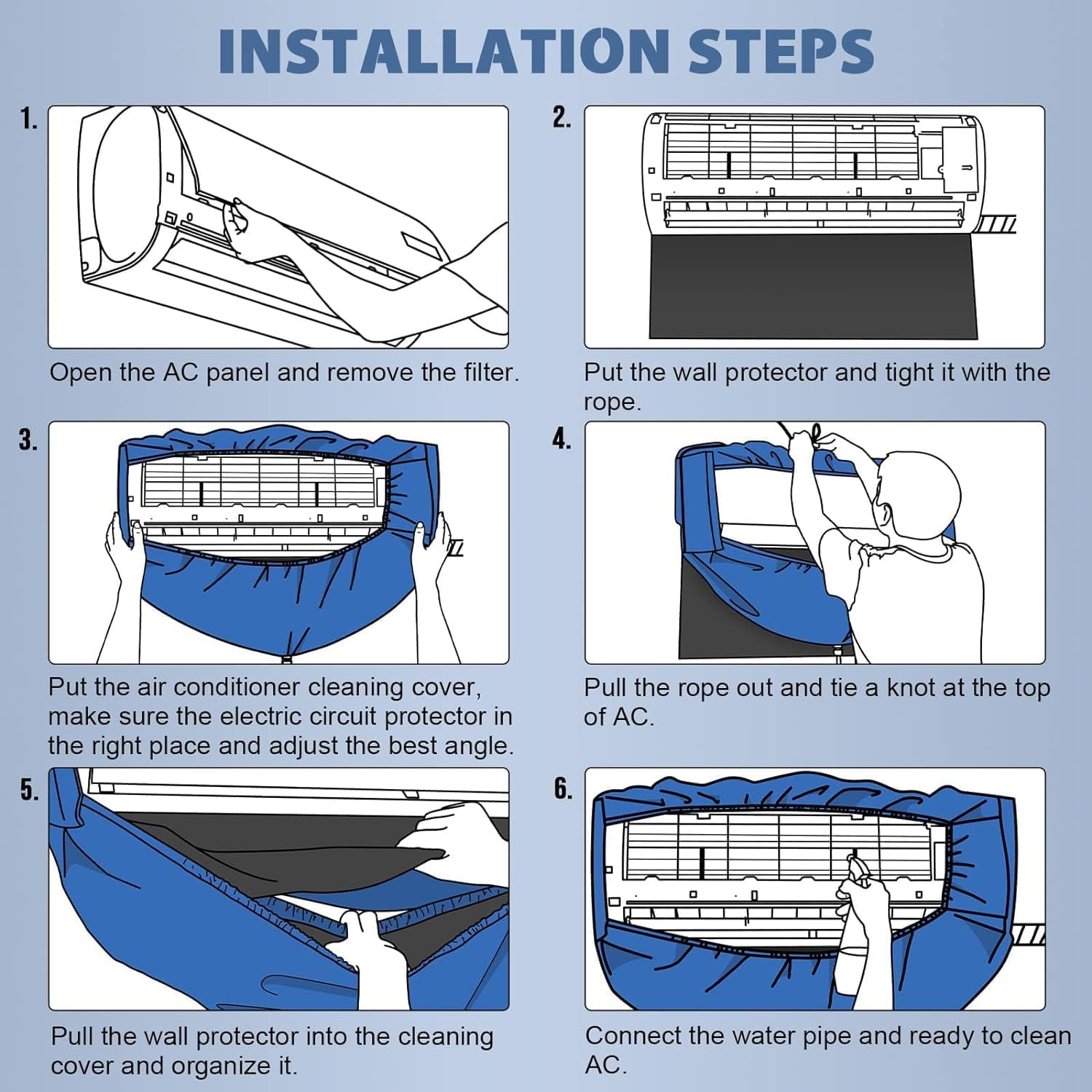 AC Cleaning Bag - Premium Wall Air Conditioner Cleaning Kit - Waterproof, Dustproof, Large Size, with Three Metre Water Hose, Suitable for Households, Offices, Hotels (Blue) image number 1