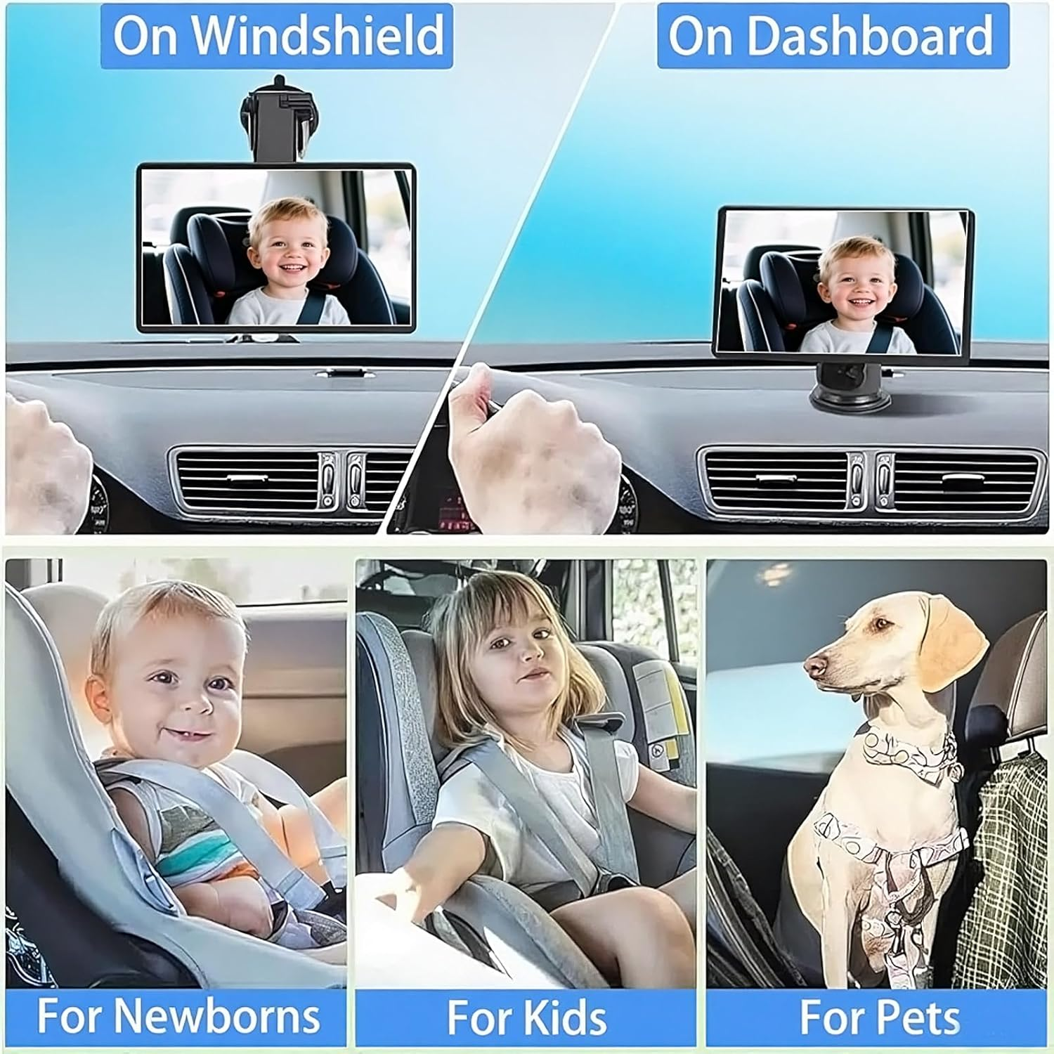 SNSUTY Baby Car Camera & Monitor, 5'' Split Screen Baby Monitor, Car Baby Camera Can Be Bent at Will, Ultrawide Baby Monitor No Wifi with Night Vision