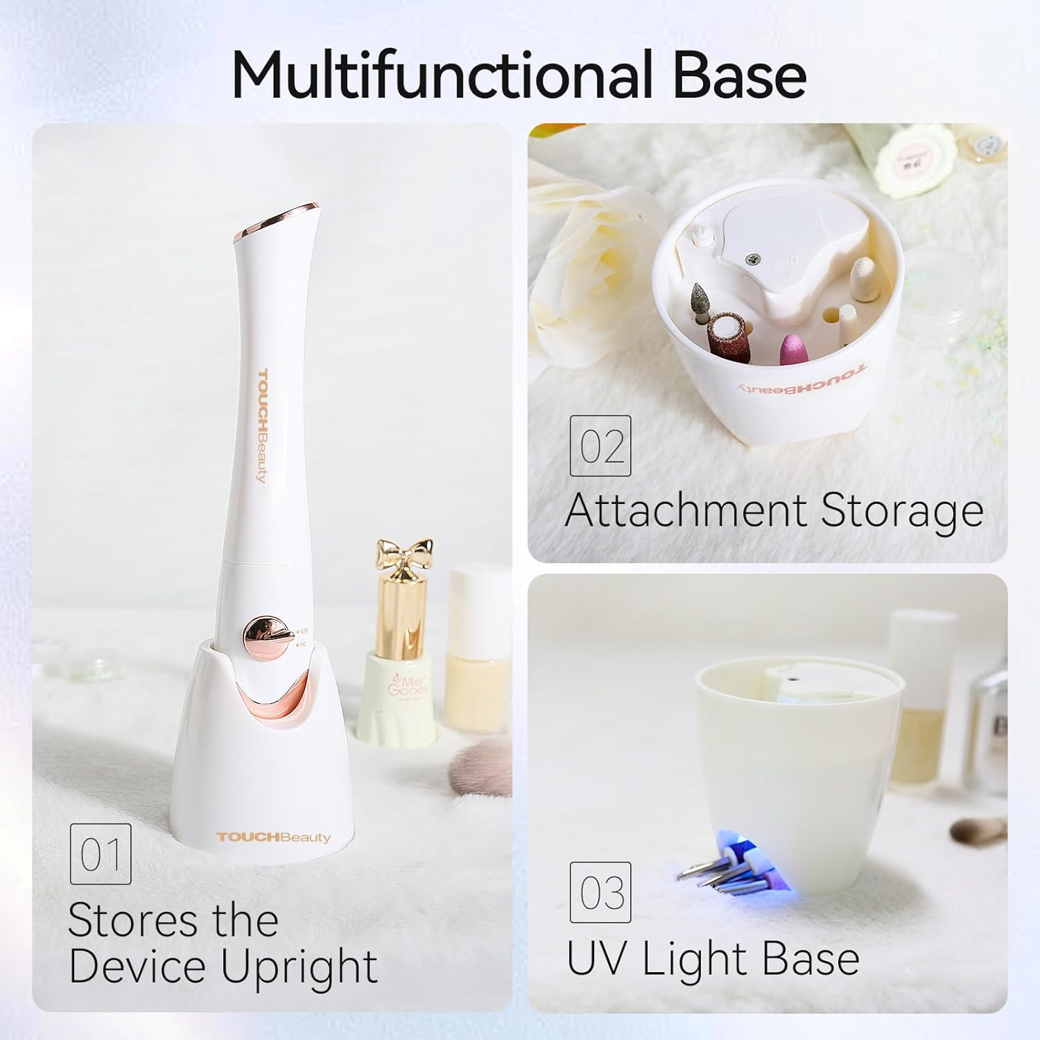 Touchbeauty Electric Nail Cutter, 5-In-1 Electric Nail File Wireless Manicure Pedicure Set with Holder and UV LED Nail Dryer for Home and Salon AG-1335C (Gold) image number 4