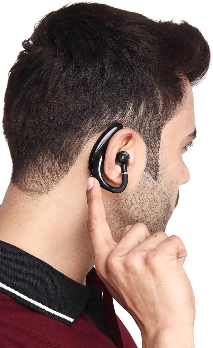 Generic Men'S MBT500 Wireless Single Ear Bluetooth Headset Mic V5.0 Ear Clip, Noise Cancelling with Long Hours of Calling Time on a Single Charge, to Work with All Smartphone., &lrm;F 05, Black