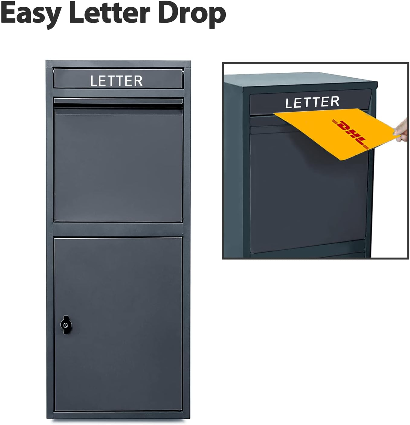 New Improved Glasshaus Steel Post Parcel Box Package Delivery Mail Box Locking Safe Drop Letterbox Storage (Solid Black) image number 6