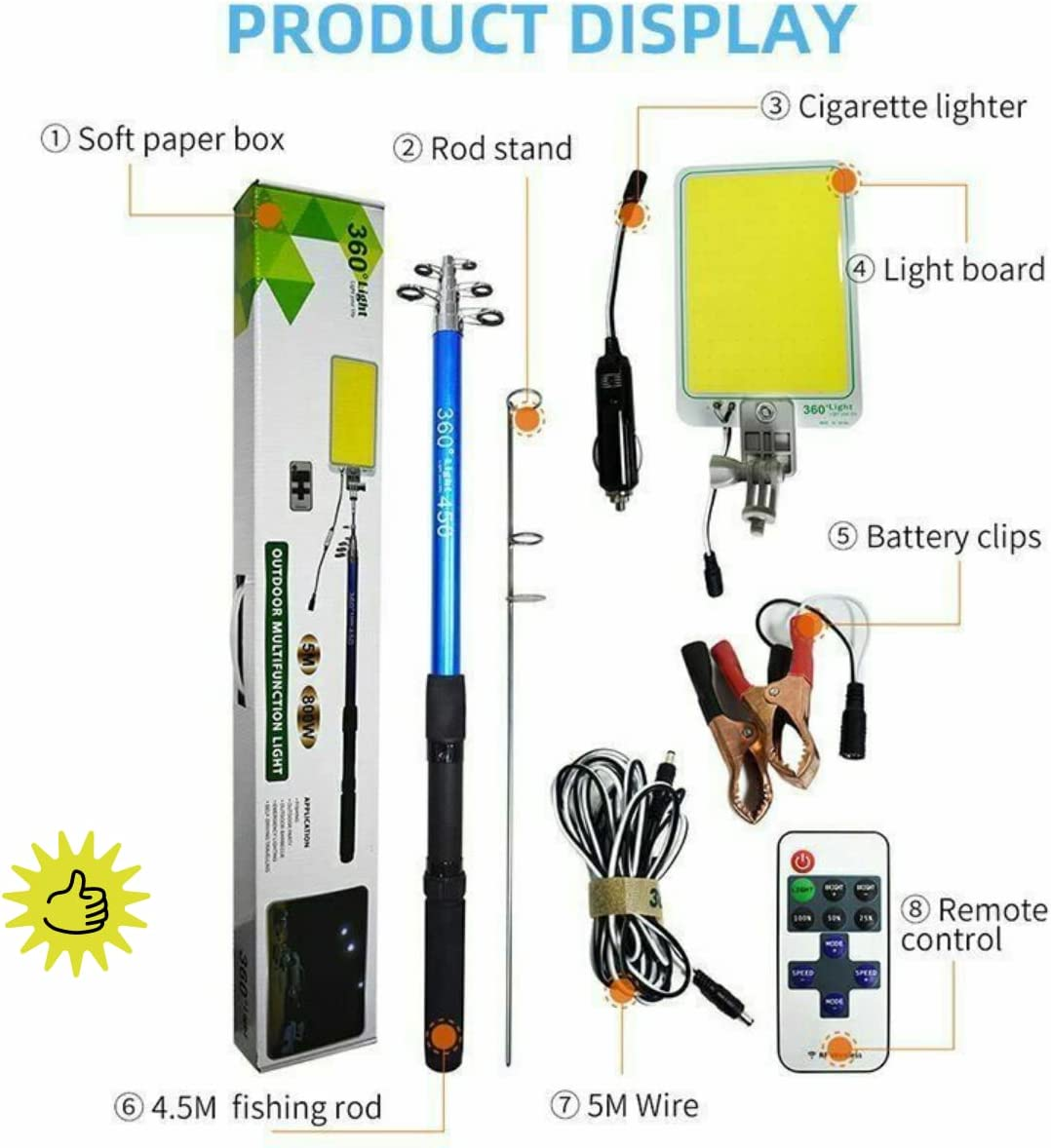 LEDON Telescopic Fishing Rod Lamp Light Portable Cars Repair LED Lantern Camping Height Flashlight for Camping, Hiking, Fishing, Emergencies, Outdoor Adventures