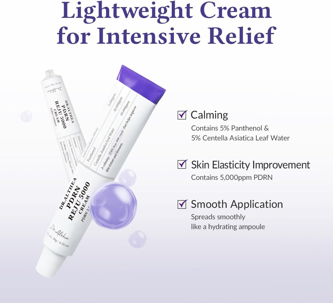 Dr.Althea PDRN Reju 5000 Cream | Biome PDRN Cream for Irritated, Sensitive Skin | Soothing Face Moisturizer with Panthenol and Centella | Korean Vegan Skin Care for All Skin Types, 20Ml