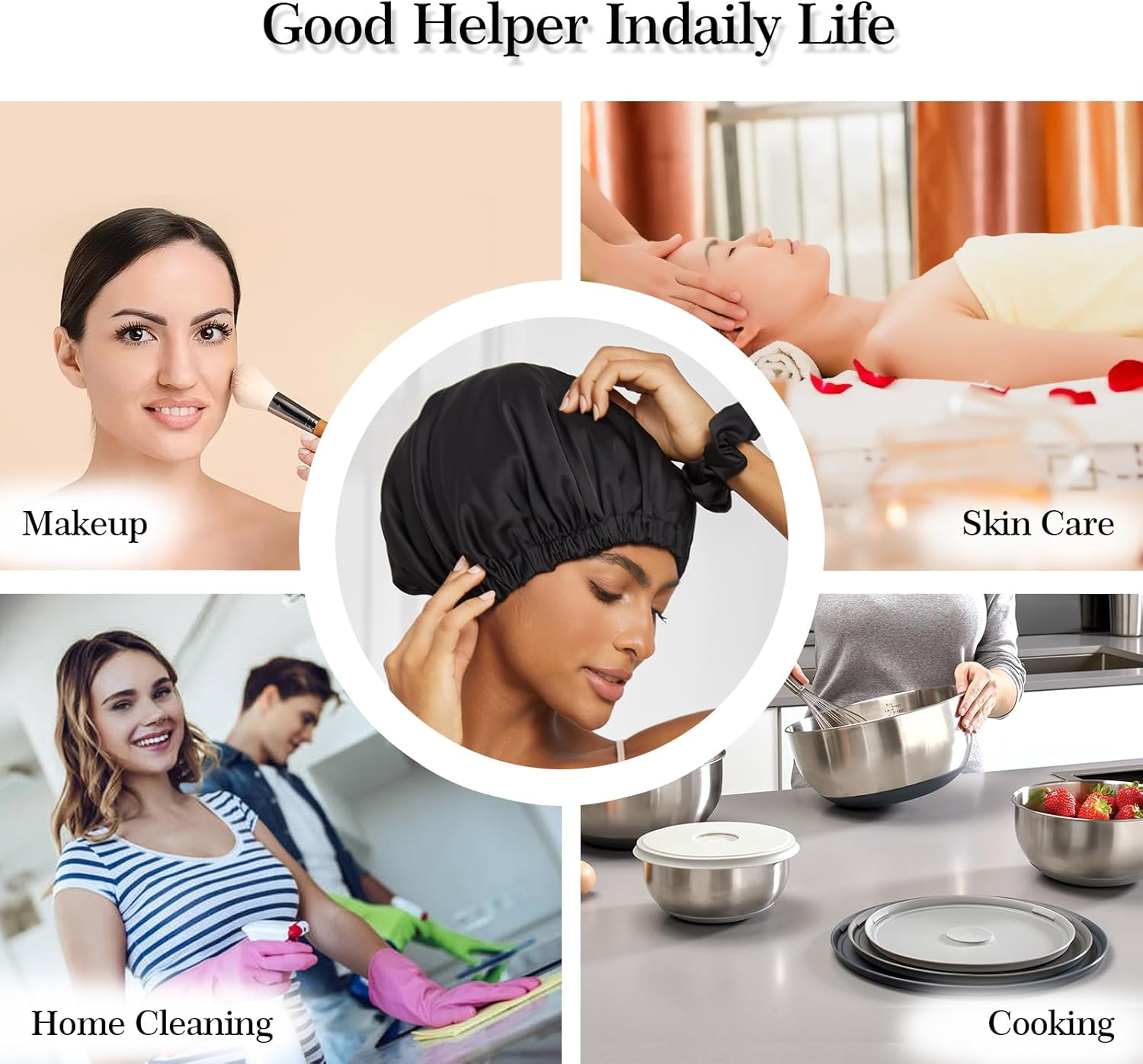 Satin Bonnet Silk Bonnet for Sleeping Women, Double Layer Hair Bonnet Wrap Sleep Cap for Women Curly Hair, Black, One Size - Teal image number 4