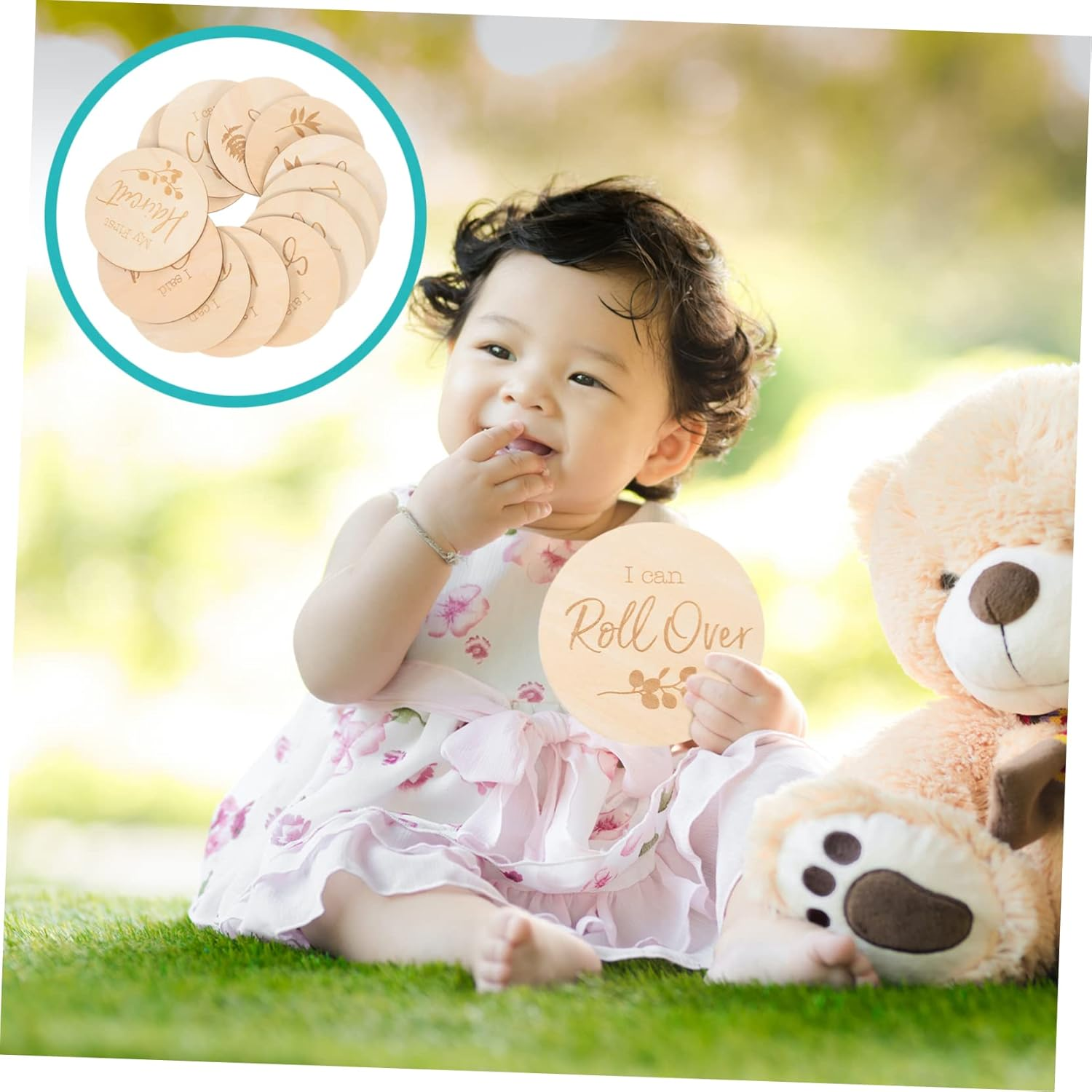 12Pcs Wooden Milestone Cards for Growth Journey Milestone Discs for Newborn Photos for Monthly Memories and Room Decor image number 1