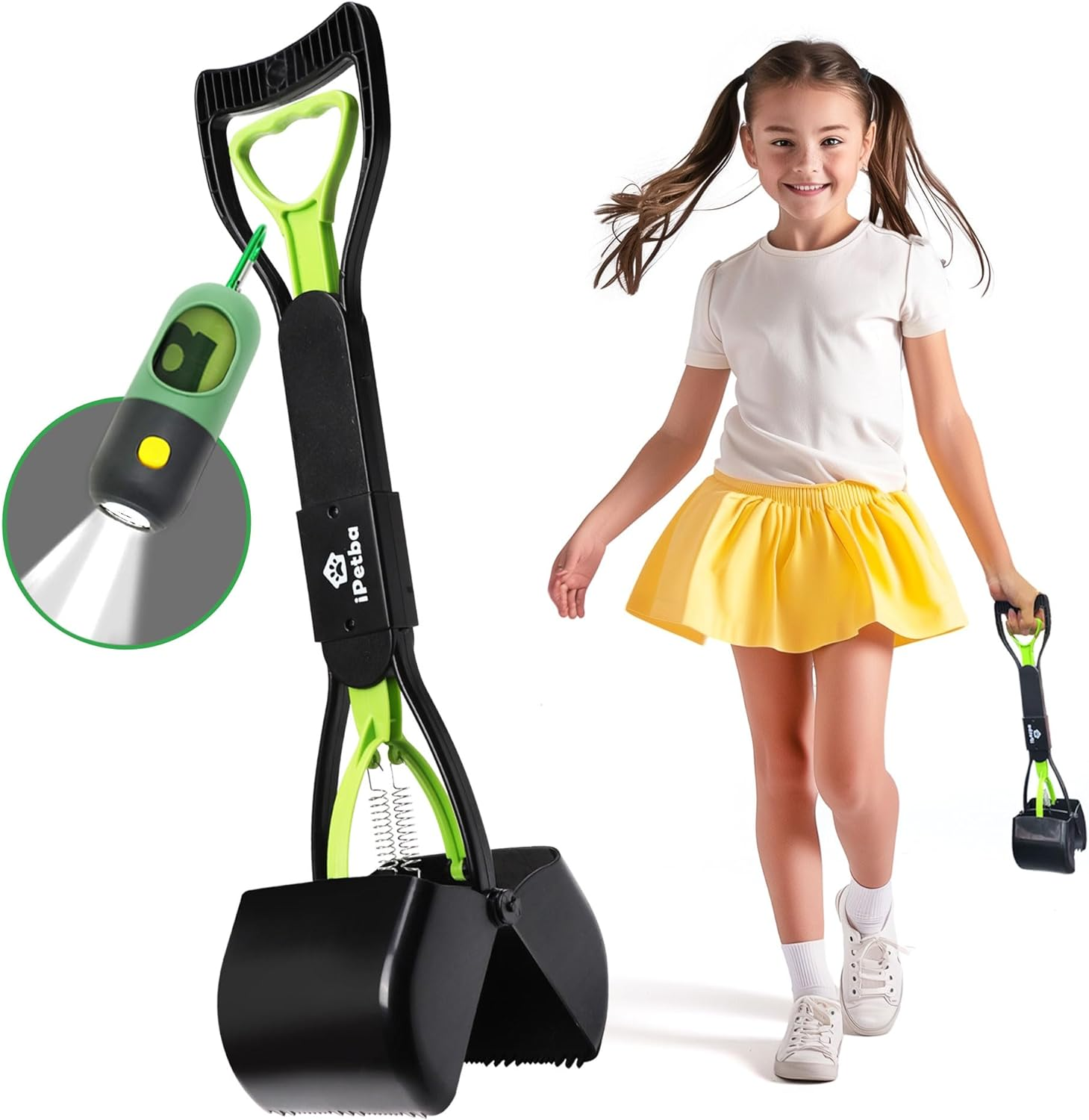 Ipetba Mini Foldable Pooper Scooper 45Cm <4 in 1> Long Handle Portable Pet Poop Picker with Poop Bag and Dispenser Durable Spring Lightweight Waste Pick up Great for Lawns Grass Dirt image number 6