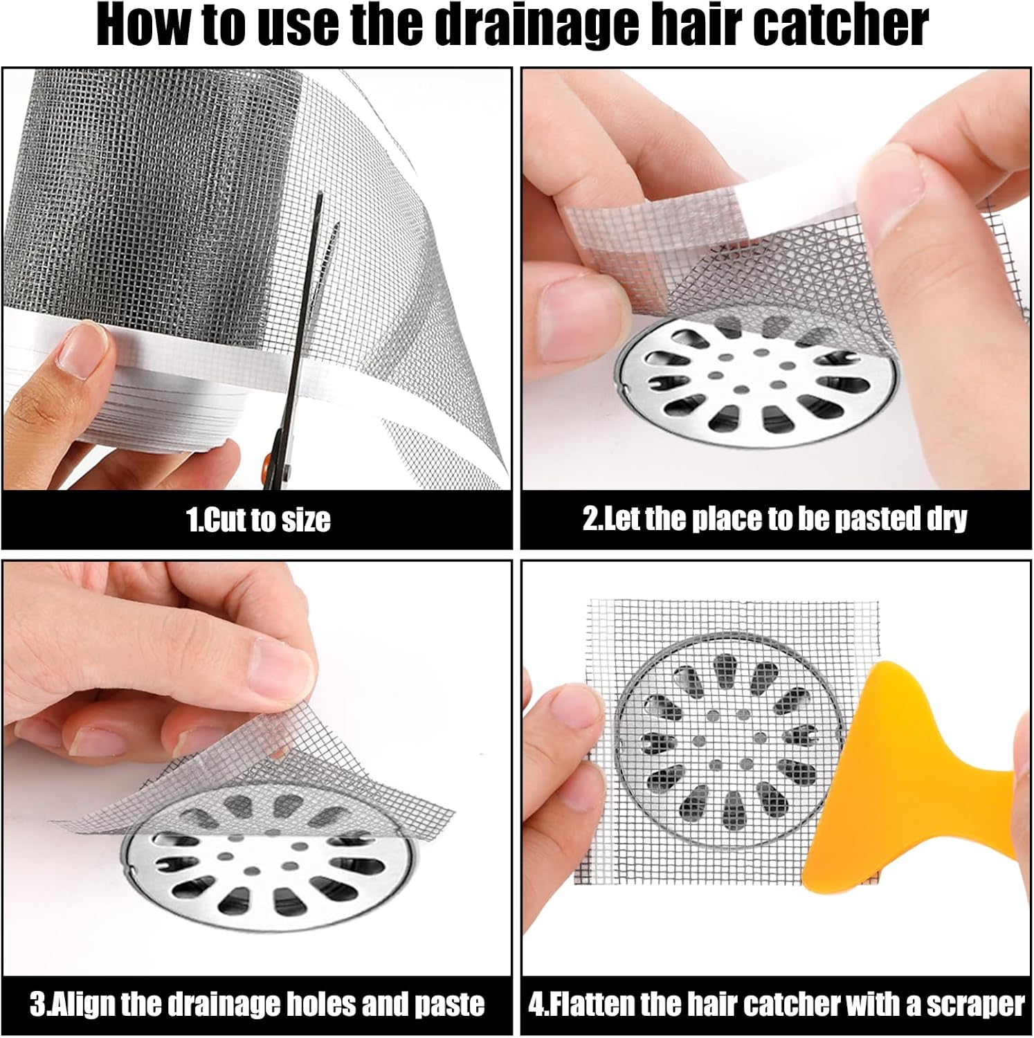 Cuttable Hair Catcher, 32.8 Feet X 4 Inch, Shower Hair Catcher with Removal Tool, Drain Protector Hair Strainer Hair Filter for Drain Hair Stopper for Bathtub Shower Kitchen image number 4