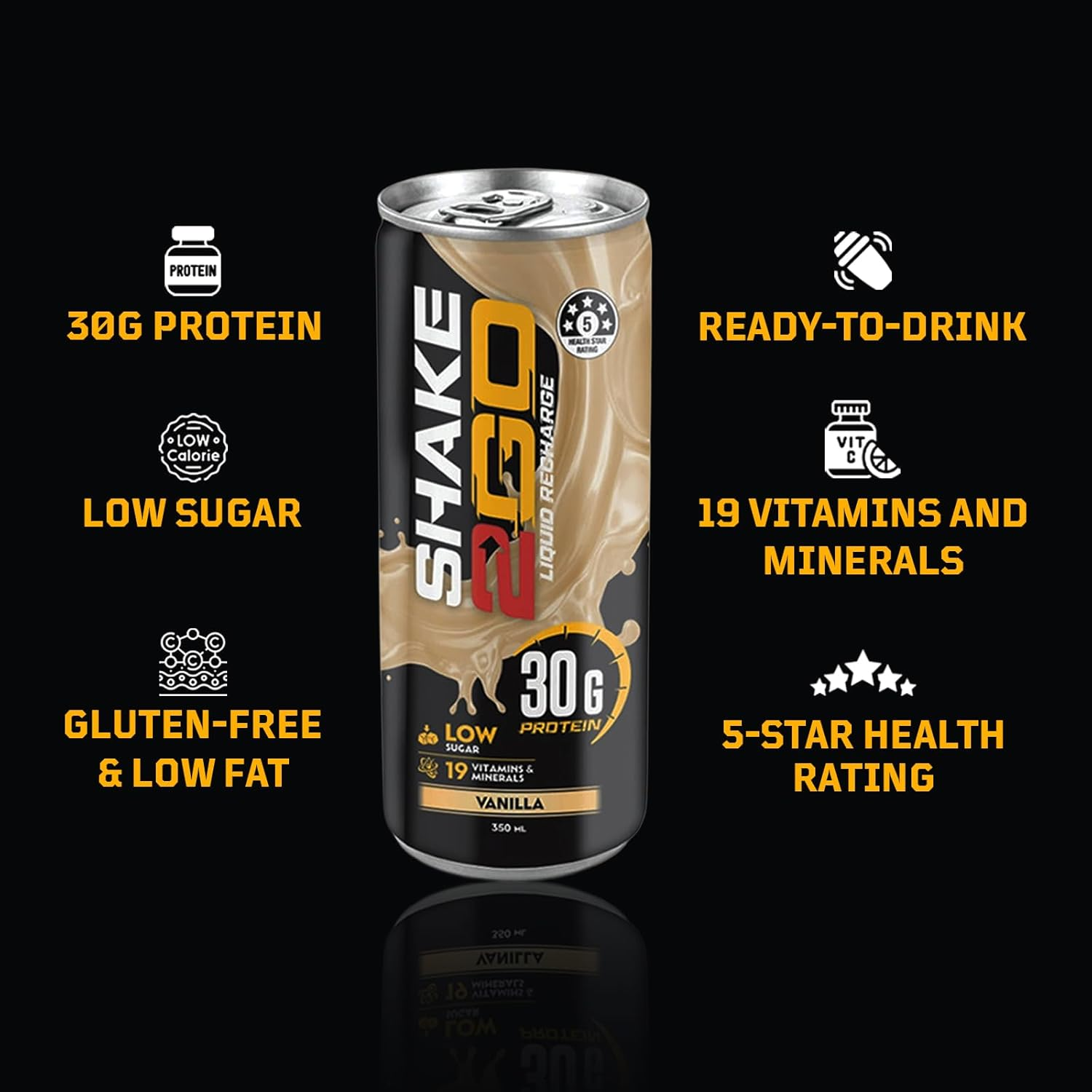 Optislim Shake2Go Ready-To-Drink Protein Shake, 30G Collagen Protein, Low Sugar, 19 Vitamins & Minerals, Healthy Energy Meal Replacement Sports Nutrition Drink (Pack of 10, Vanilla) image number 3