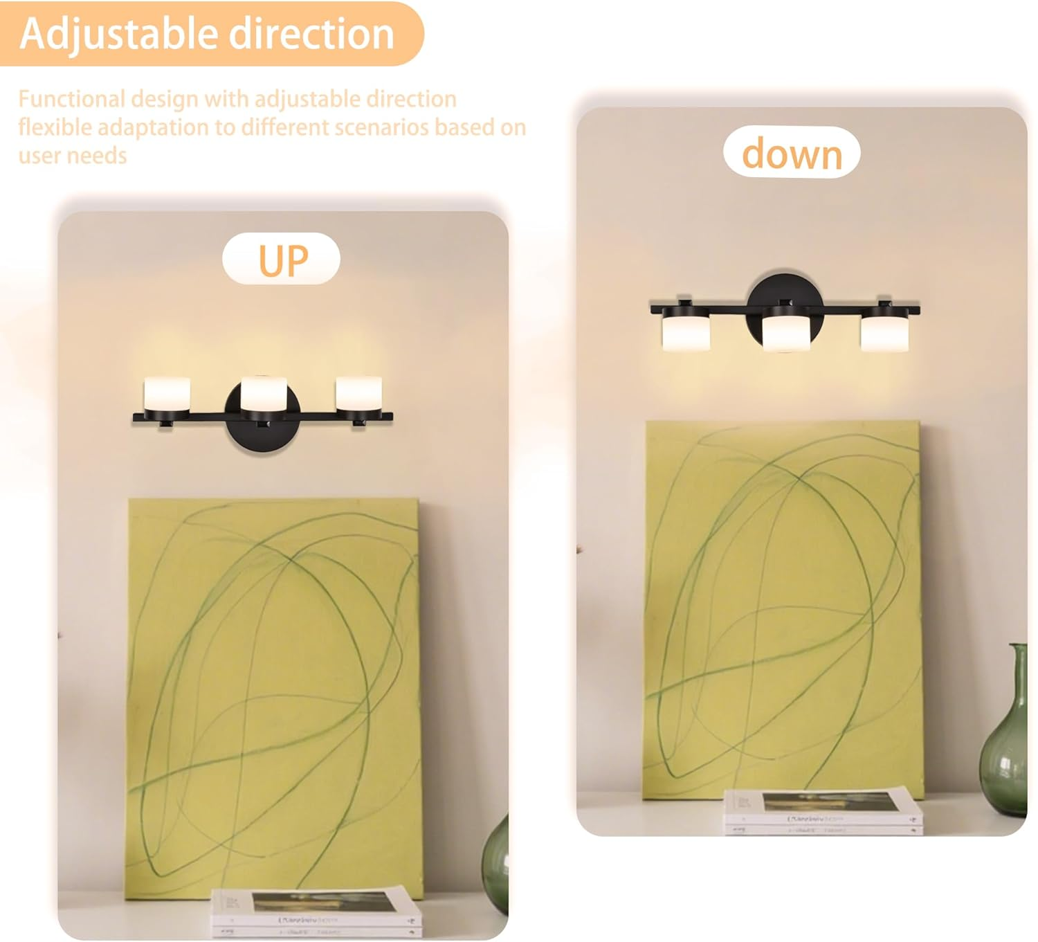 Modern Bathroom Vanity Light 3-Light LED 3000K, 40Cm Black Wall Light with Acrylic Crystal Shades, over Mirror Lighting Fixture image number 3