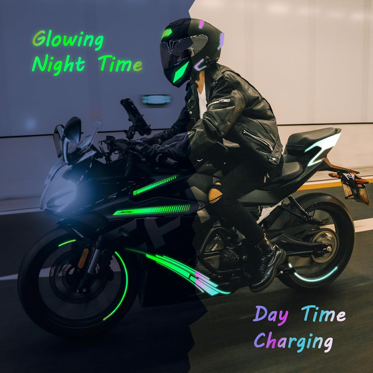 Glow in the Dark Vinyl 12" X 6 Ft Permanent Adhesive Vinyl Holographic Iridescent Vinyl Opal White Glow Green for Wrap, Stickers, Decal, Lettering, DIY Crafts Decor image number 1