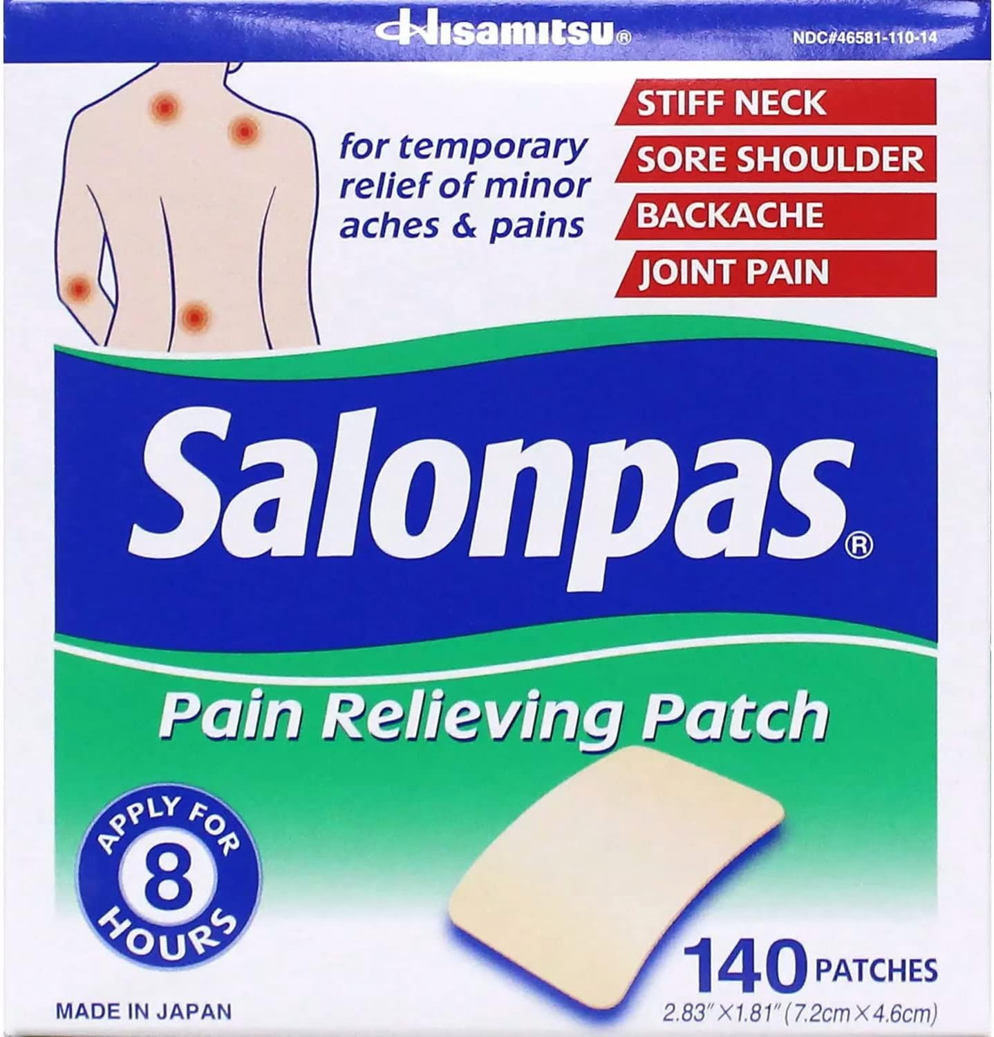 Salonpas Pain Relief Patches 283" X 181" Speciall Size of 140 Count Total