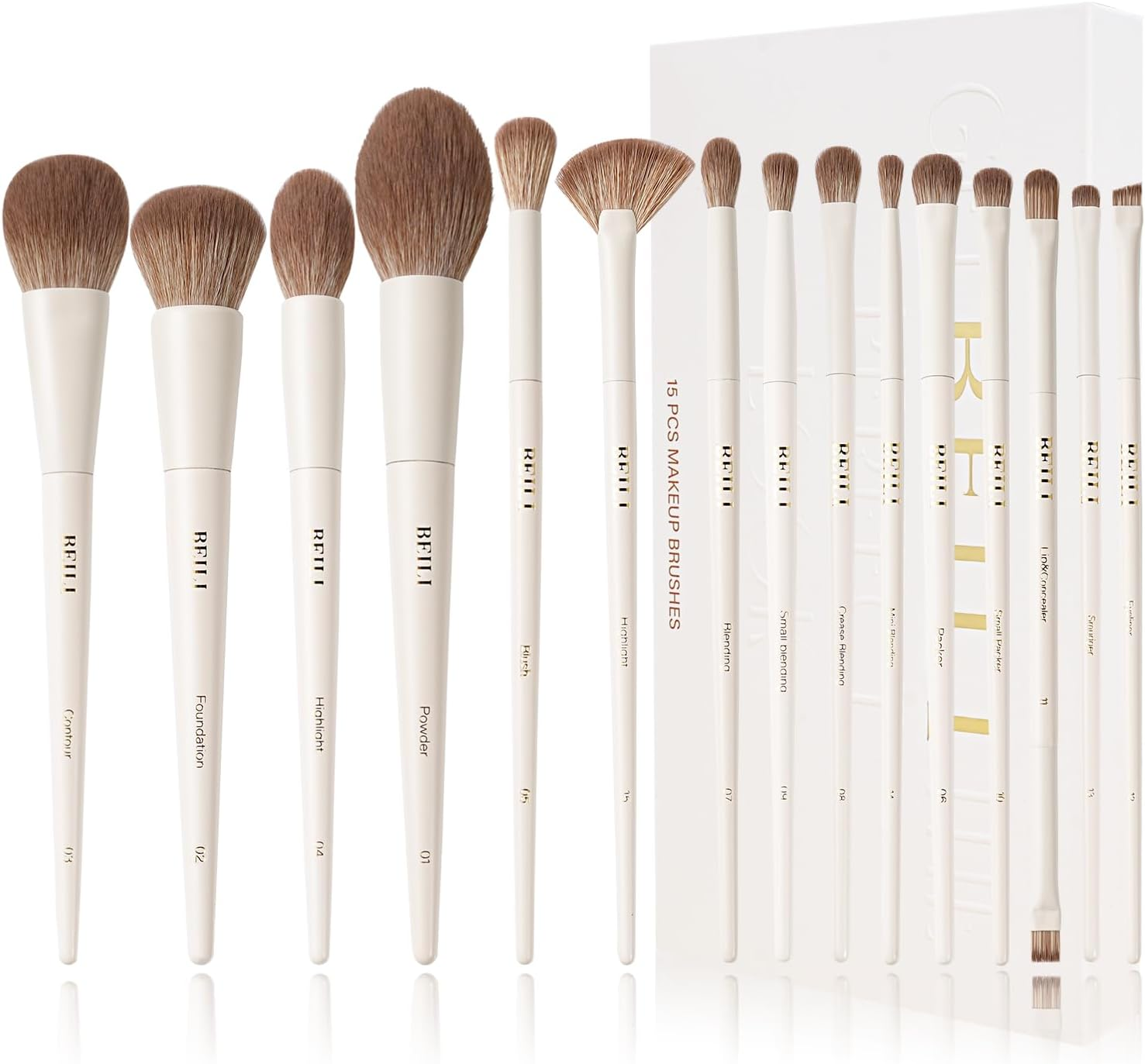 BEILI Makeup Brushes 15 Pieces Professional Makeup Brushes Premium Plastic Makeup Brush Set for Contour Concealer Foundation Eyeshadow Blending Liner Powder Blush image number 3