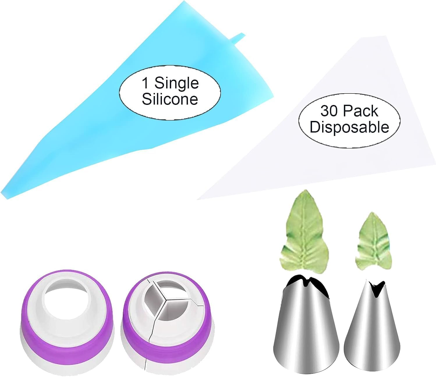 47 Pcs Russian Piping Tips Set, 12 Flower Frosting Nozzles Icing Tips for Cake Decorating Tips Kit, Baking Supplies for Cookie Cupcake, 2 Leaf Piping Tips 2 Couplers 30 Pastry Baking Bags image number 3