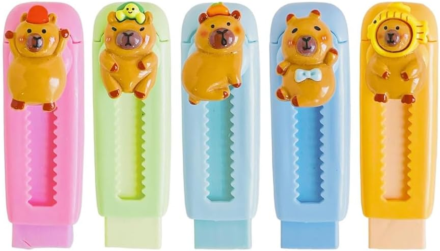 5 Pack Cute Capy-Bara Retractable Push Erasers,Pull Erasers,Ideal Stationery for Capy-Bara Lovers image number 4