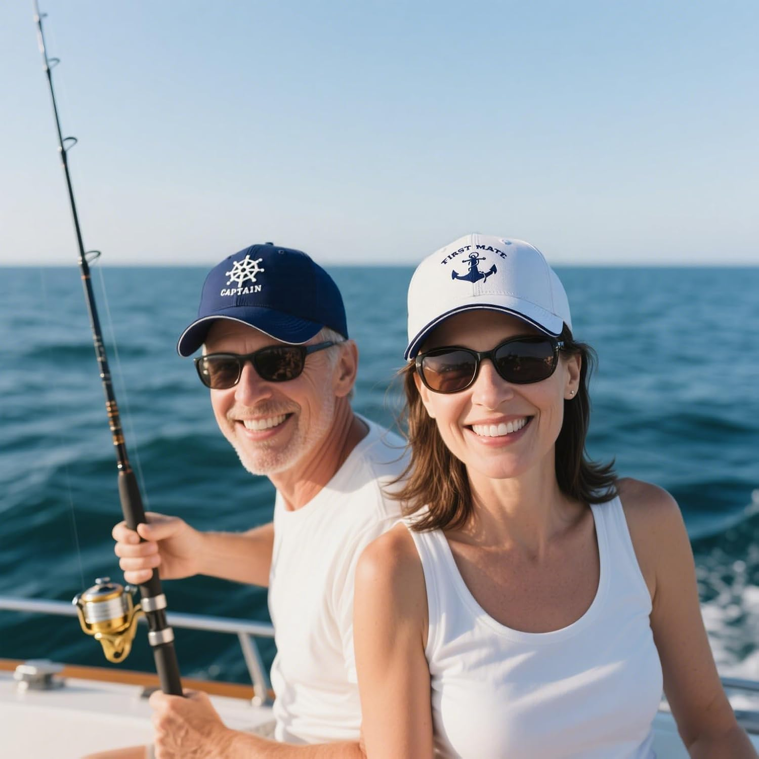 MINYJHZ Captain and First Mate Hat Pack, Boat Owner, Embroidered Adjustable Nautical Marine Sailor Baseball Caps image number 5