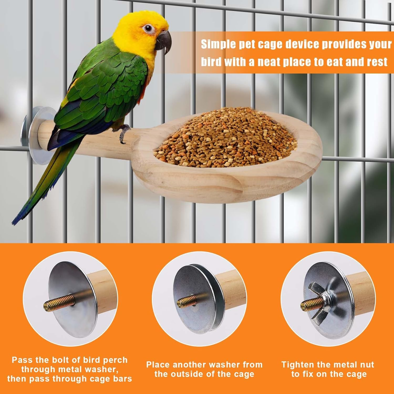Bird Perch with Bird Feeding Cup, Parrot Wood Perch Tree Bird Perch Stand, Solid Wood Perch for Bird Cage Accessories for Parakeet Lovebird Cockatiel Small Birds image number 3