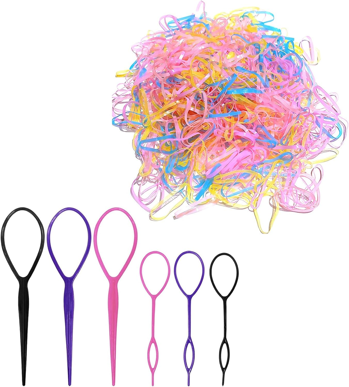 1000Pcs Small Elastic Hair Bands Hair Tail Tools,6 Pack Hair Loop Tool Set with Mini Small Rubber Bands for Hair,Tail Braiding Combs for Hair Styling image number 2