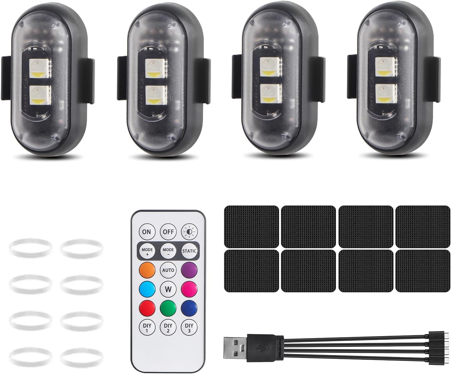 Kaidengzhe Wireless LED Strobe Lights with Remote Control, 8 Colors USB Rechargeable Anti-Collision Warning Light, High Brightness Flashing Light for Car Drone Truck Motorcycle Aircraft Bike, 4PCS image number 4