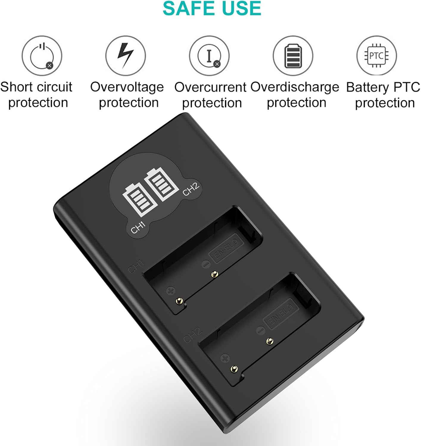 EN-EL9 EN-EL9A Battery (2 Pack) and Dual USB Charger Kit for Nikon EN-EL9 EN-EL9A Nikon D40 D40X D40X D60 D5000 D3000 image number 5