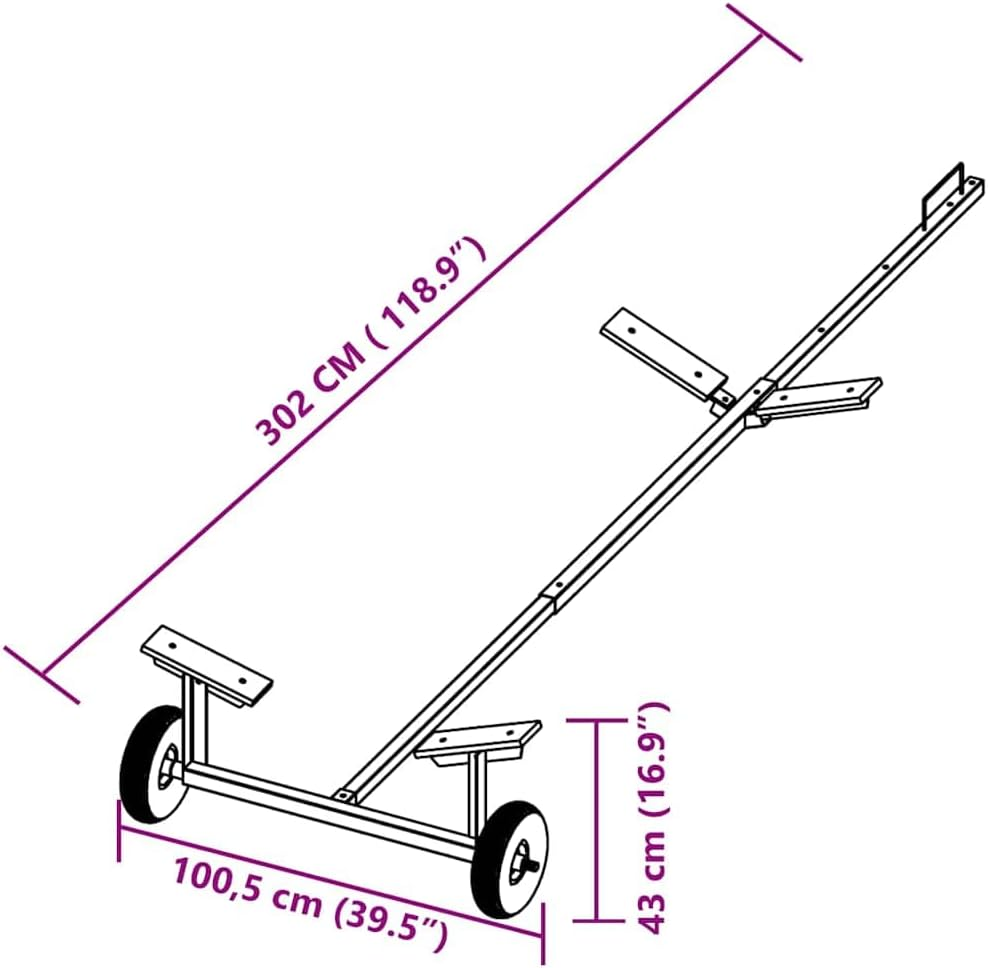 Vidaxl Boat Trailer, 302X100.5X43 Cm, Adjustable to 3 Positions, Rustproof Steel, Vehicle Carrier for Fishing Boat, Yacht and Ship Transport, Outdoor Trailer image number 5
