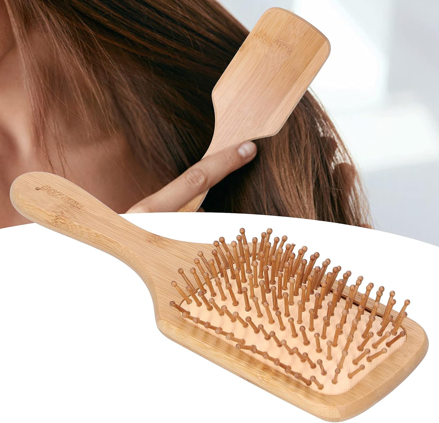 Bamboo Brush for Hair Growth, Detangle Tail Comb Instead of Brush Cleaner Tool Wooden Hair Brush Wooden Scalp Massager Paddle Hairbrush for Women Men Make Thin Long Curly Hair image number 6