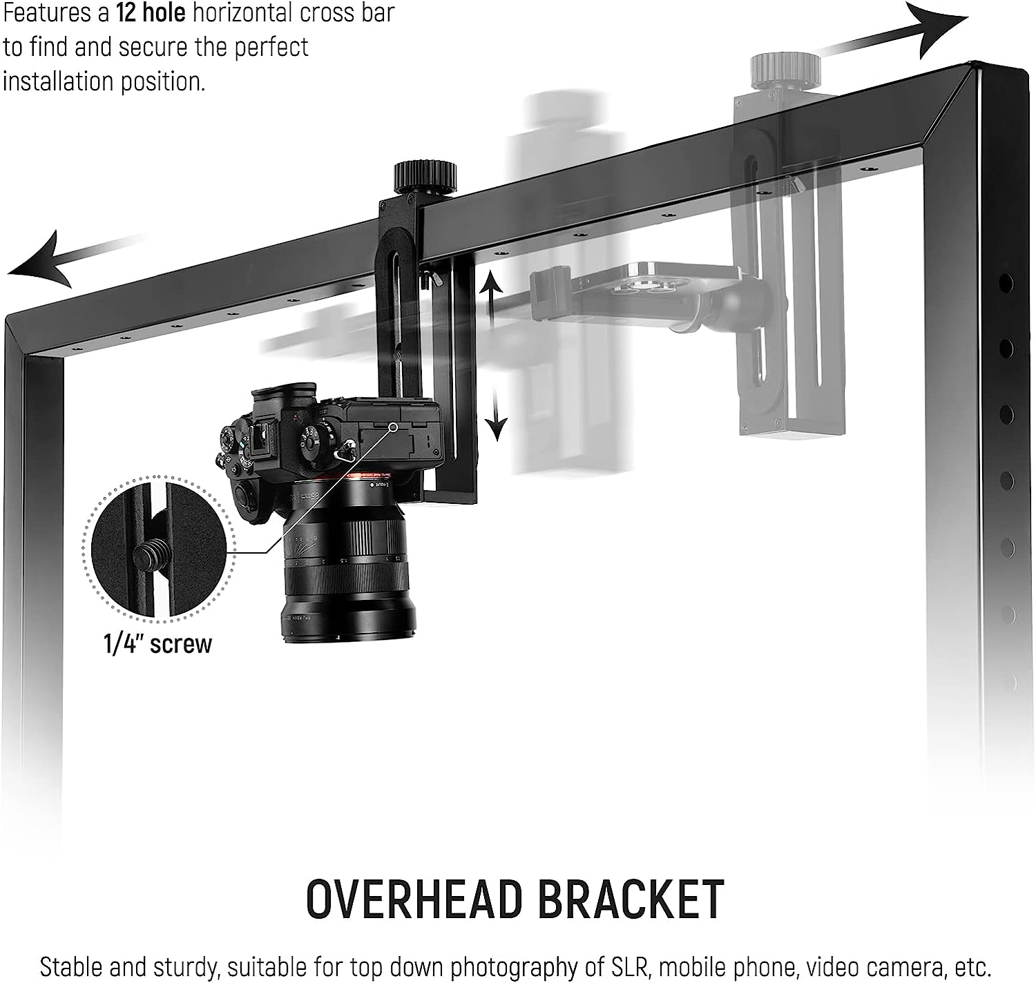 NEEWER Overhead Camera Mount Rig for Top down Shots, Heavy Duty Steel Tabletop Mount Stand Multi Device Platform for Flat Lay Photography Lighting Cooking Drawing Crafts, for Desks&ge;3.3'/1M Long, ST100 image number 1