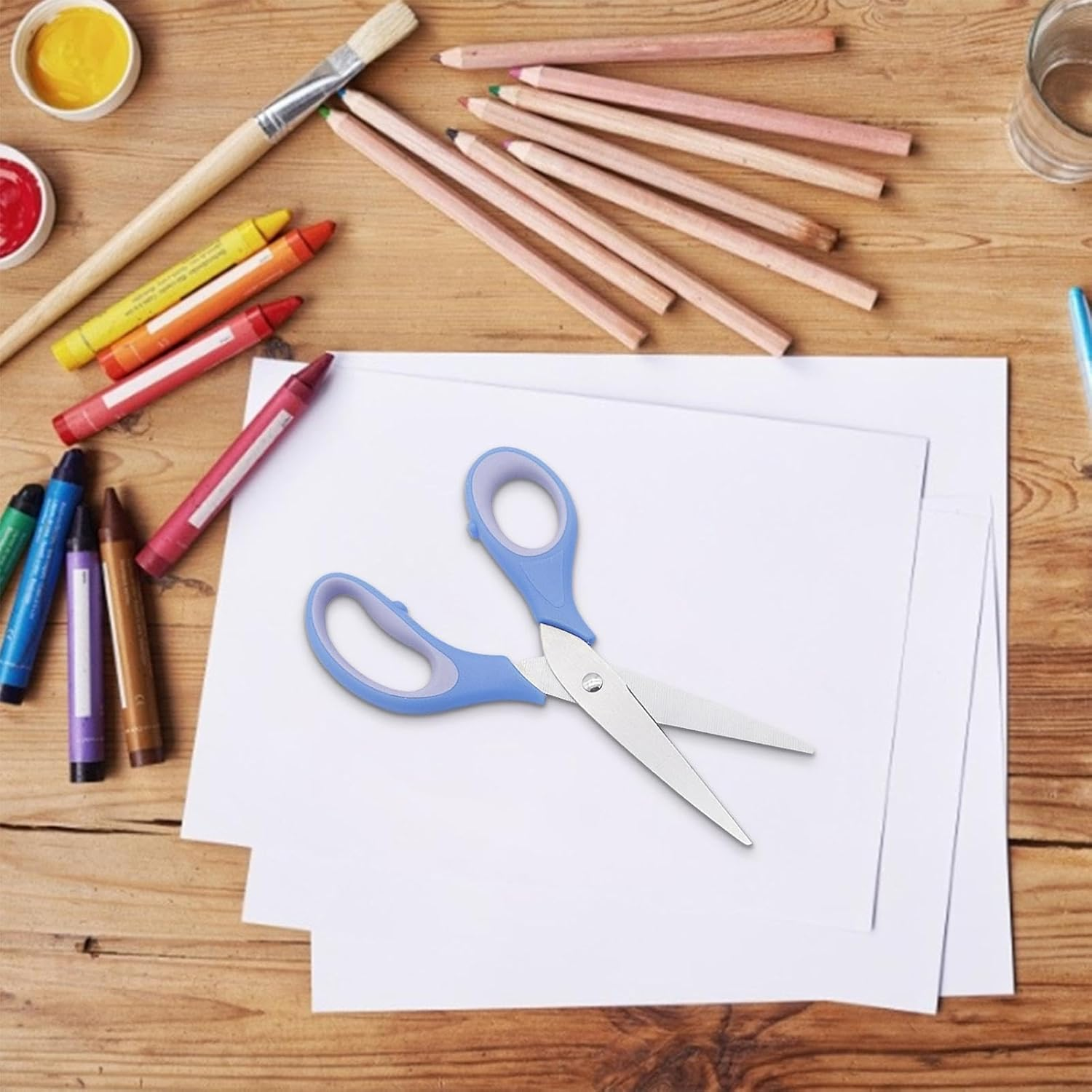 Small Kids Scissors - Kids Safe Scissors | Stainless Steel Toddler Shears, School Supplies Shears Art Craft Supplies Rounded Tip Scissor with Cover, Scissors for Kids Student Blue image number 4