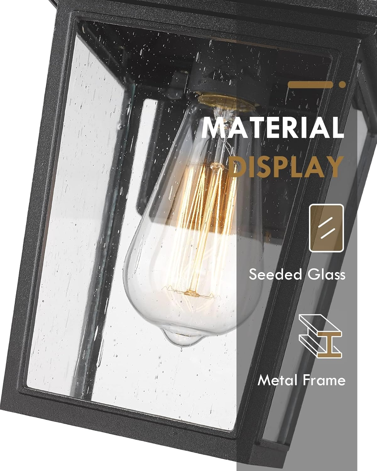 EMLIVIAR Outdoor Wall Sconce, 11" Exterior Wall Lantern Porch Light with Seeded Glass Shade, Waterproof for Doorway, Hallway, Garage, Matte Black Finish，Aux36B-S BK image number 3