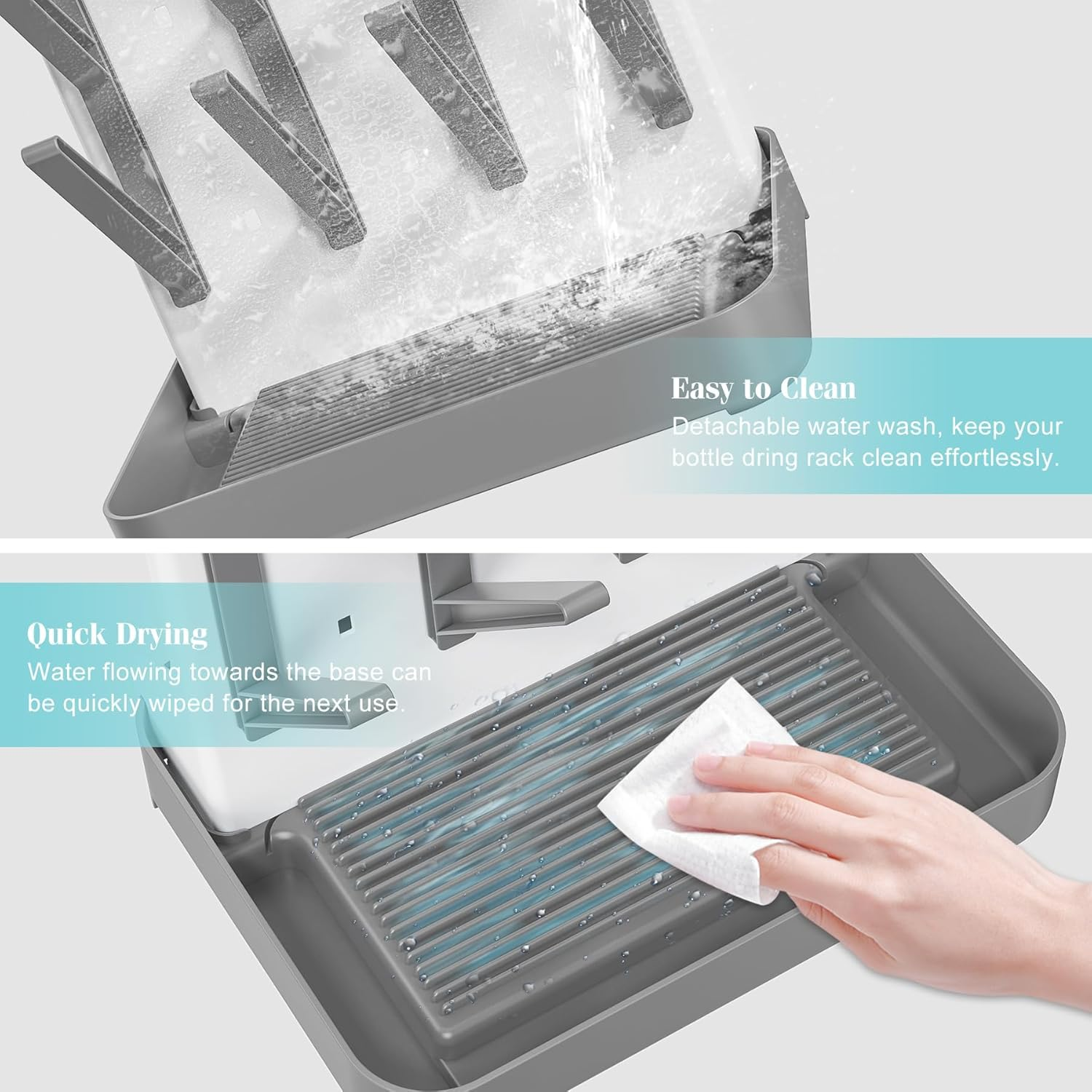 ZERIFAM Baby Bottle Drying Rack, Space Saving for Countertop and Kitchen, Large Capacity Vertical Standing Baby Bottle Organizer & Holder for 12Pc Bottles and Accessories, Pump Parts, Pacifiers (Grey) image number 3