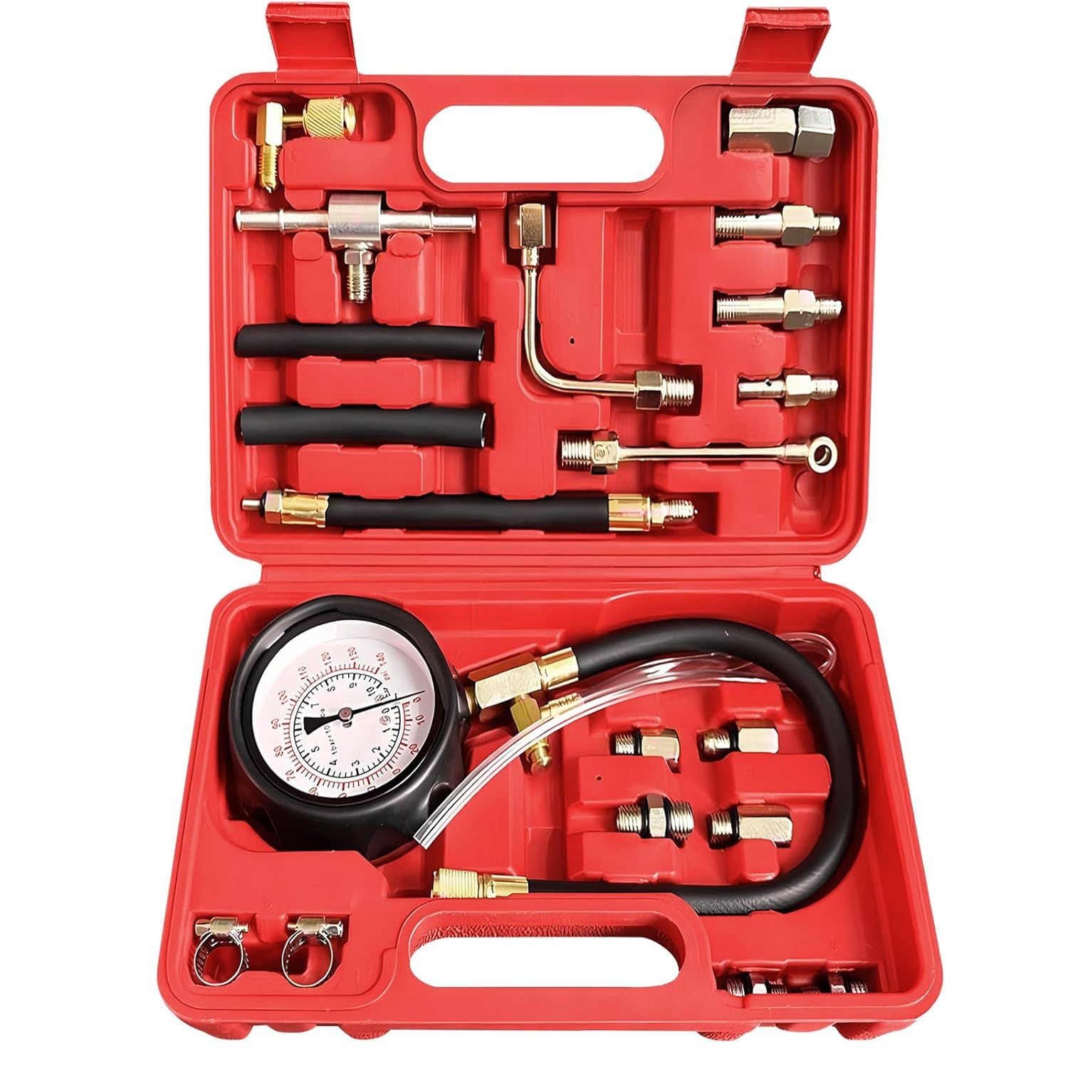0-140PSI Fuel Pressure Tester Kit for Gasoline Engines Gasoline Pump Pressure Tester Automotive Fuel Pump and Injector Diagnostic Tool with Hoses & Adapters for Car, Truck, Motorcycle, ATV, RV, 20Pcs image number 6
