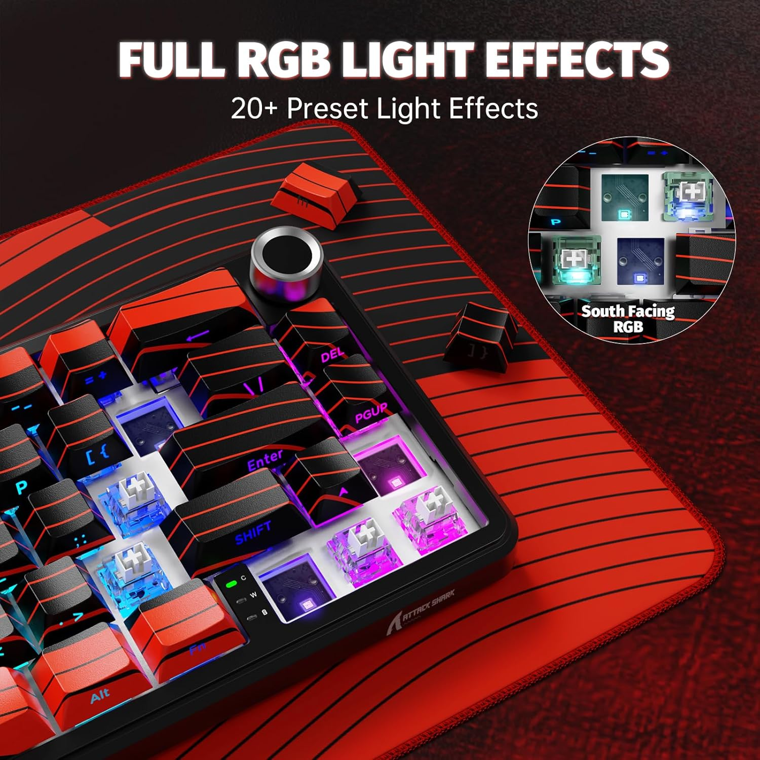 ATTACK SHARK X65PRO HE Rapid Trigger Wireless Gaming Keyboard, 0.01Mm RT Accuracy 8000Hz Wired Keyboard with Magnetic Switch, Adjustable Actuation, Snap Tap, RGB Lighting for Pc/Mac (Black Red Line) image number 3