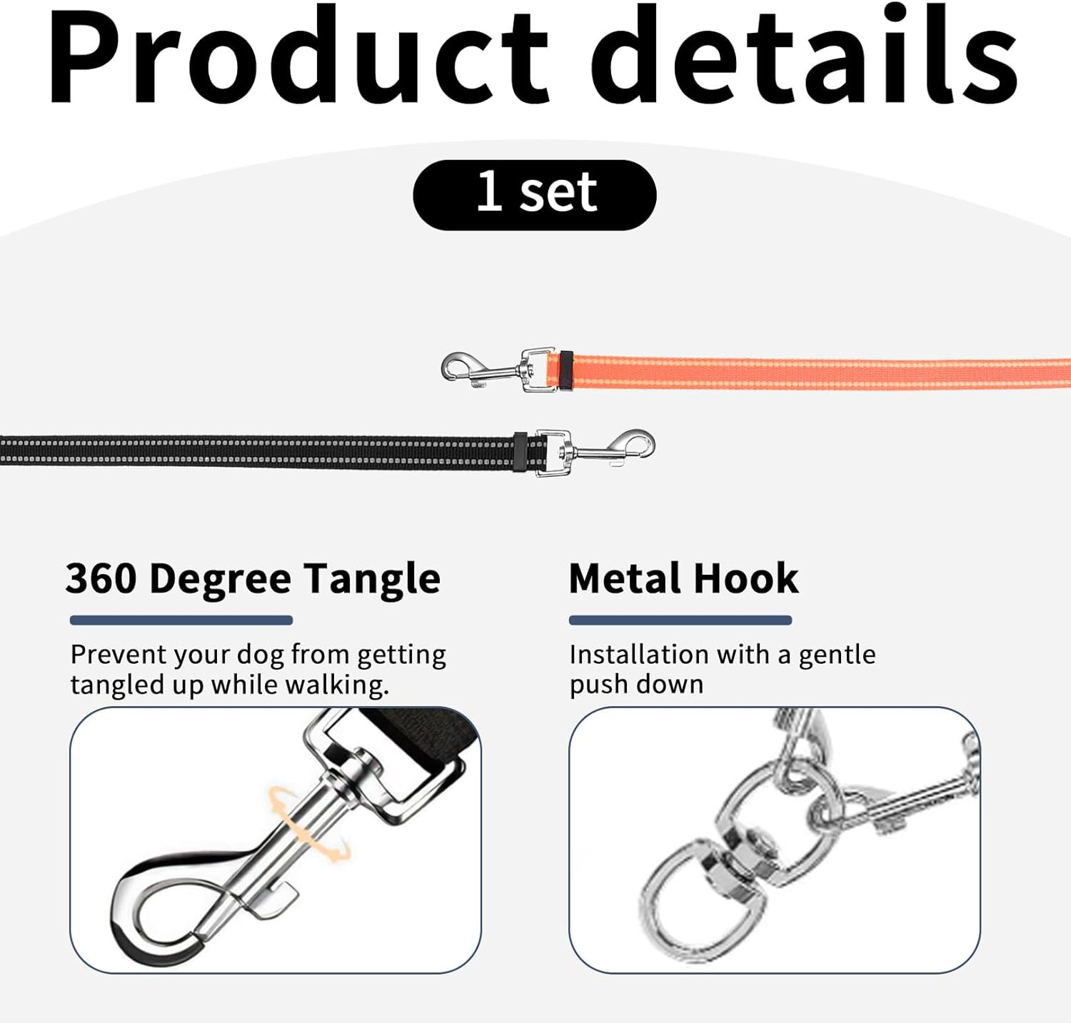 Double Dog Lead Multi 2 in 1 - Splitter for 2 Dogs, 360&deg; Rotatable, Adjustable Reflective Nylon Lead, No Tangle, Outdoor Hiking Lead for Puppies, Small, Medium, Running Training for Dog Leads image number 3