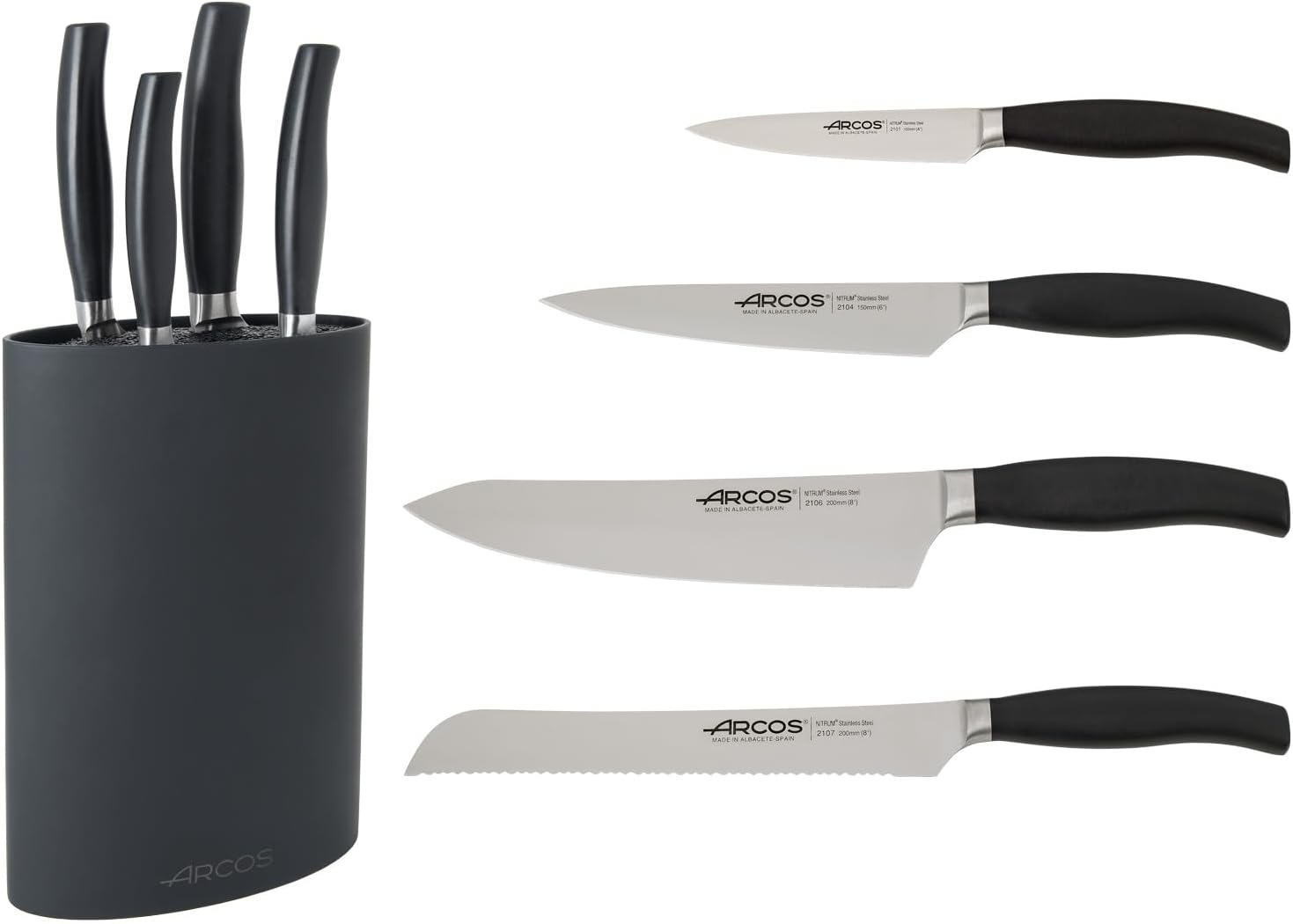 Arcos Forged Kitchen Knife Set 4 Pieces (Paring Knife + Kitchen Knife + Chef'S Knife + Bread Knife) Nitrum Stainless Steel, Polypropylene POM Handle, Series Clara, Black Color image number 1
